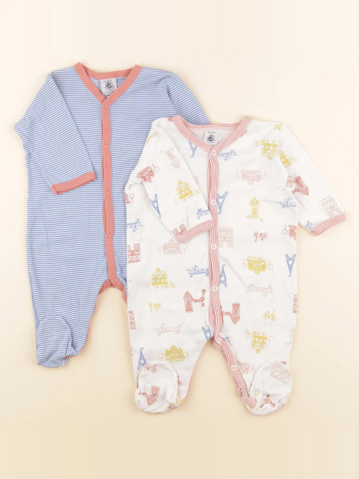 Petit Bateau - lot de 2 pyjamas coton blanc, bleu - 3 mois