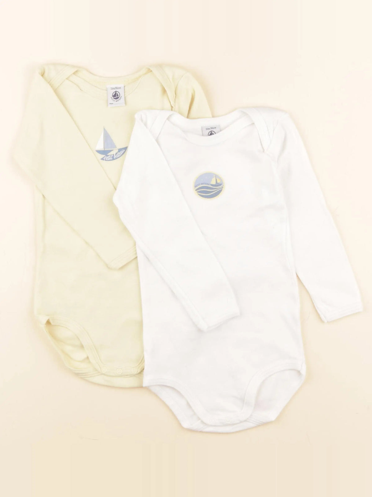Petit Bateau - lot de 2 bodies en coton blanc, jaune - 24 mois