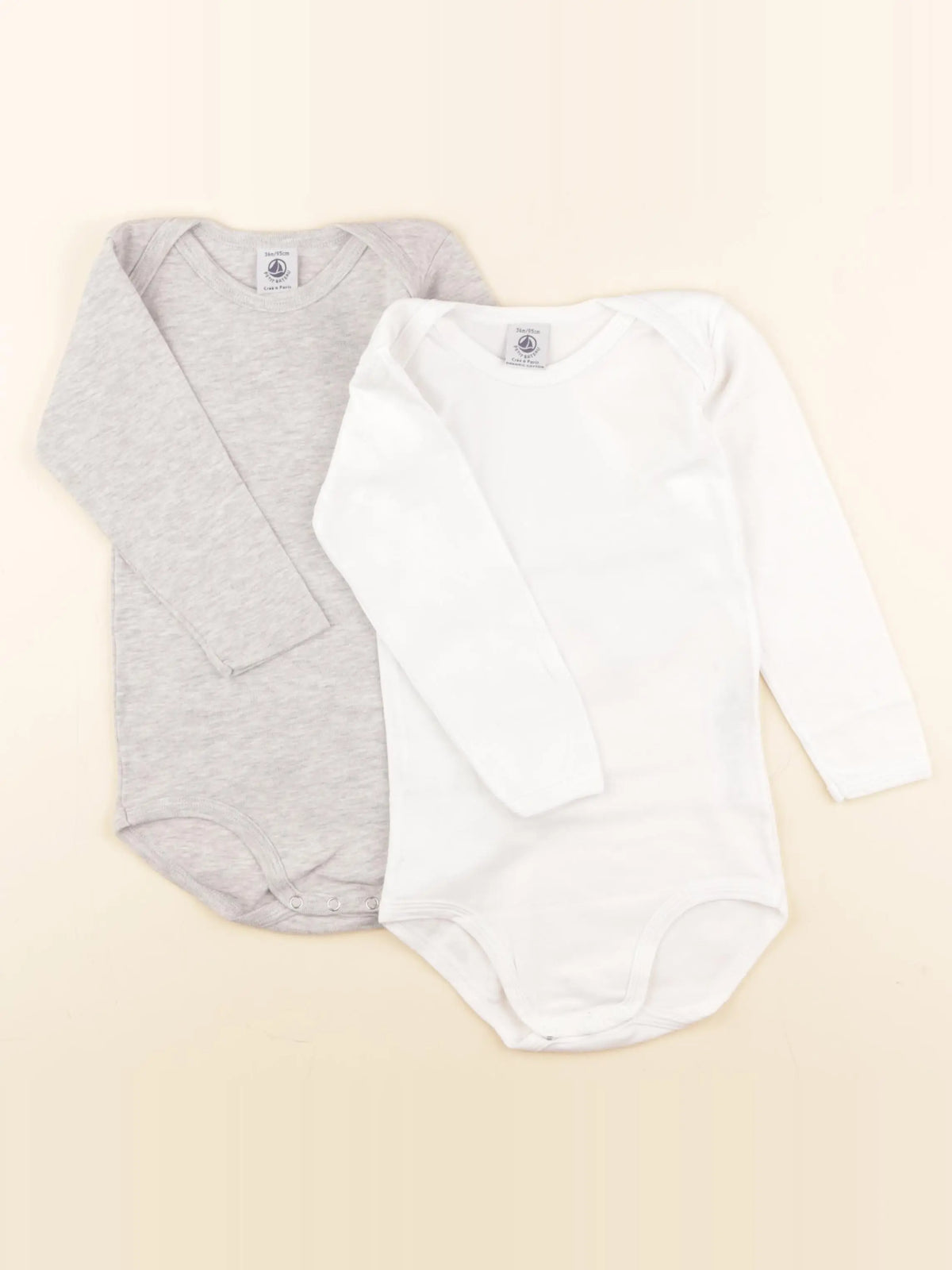 Petit Bateau - lot de 2 bodies en coton blanc, gris - 36 mois