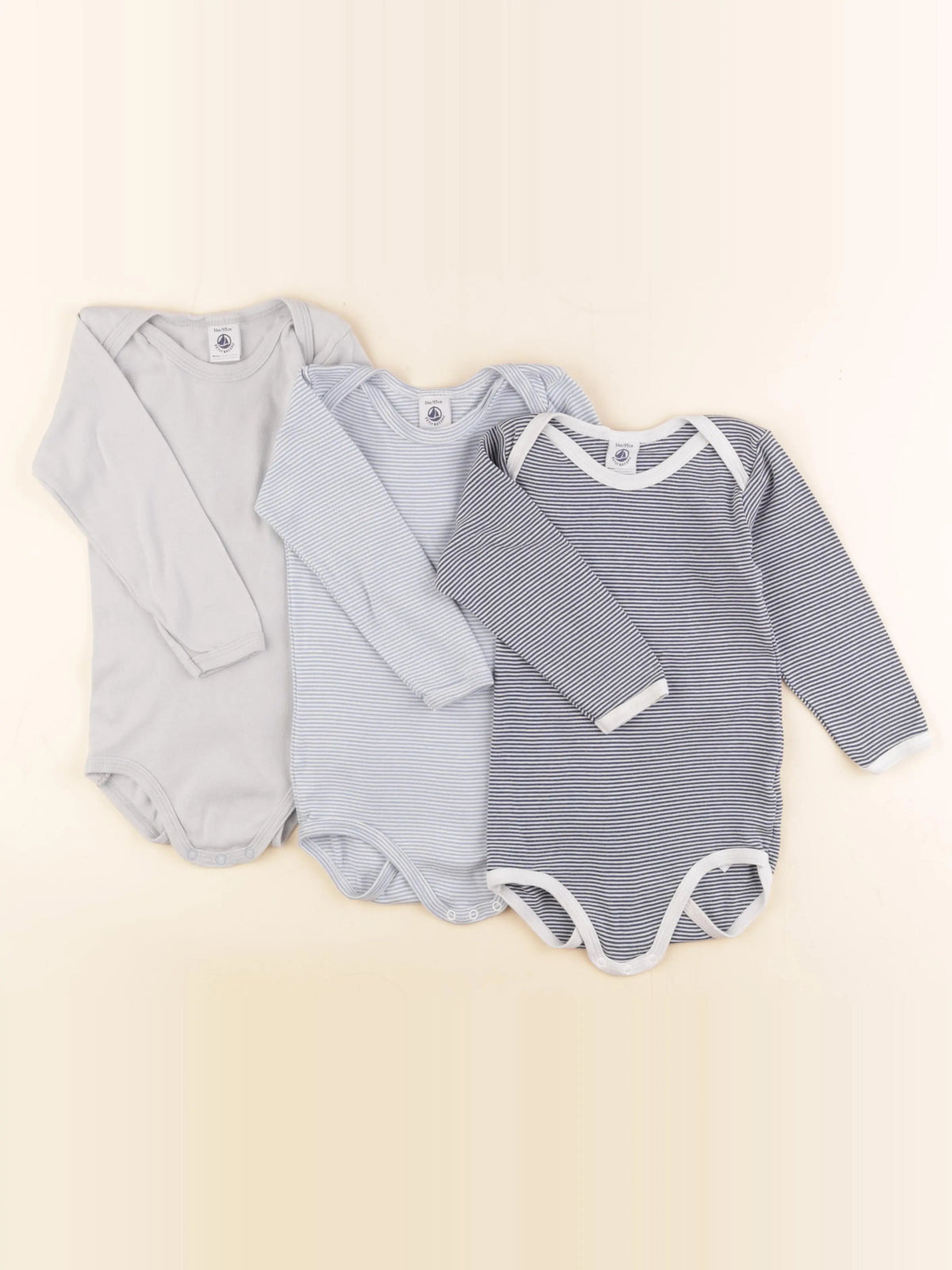Petit Bateau - lot de 3 bodies en coton bleu - 36 mois
