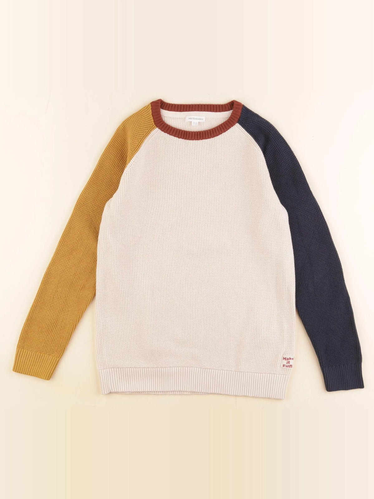 Vertbaudet - pull beige, bleu - 10 ans