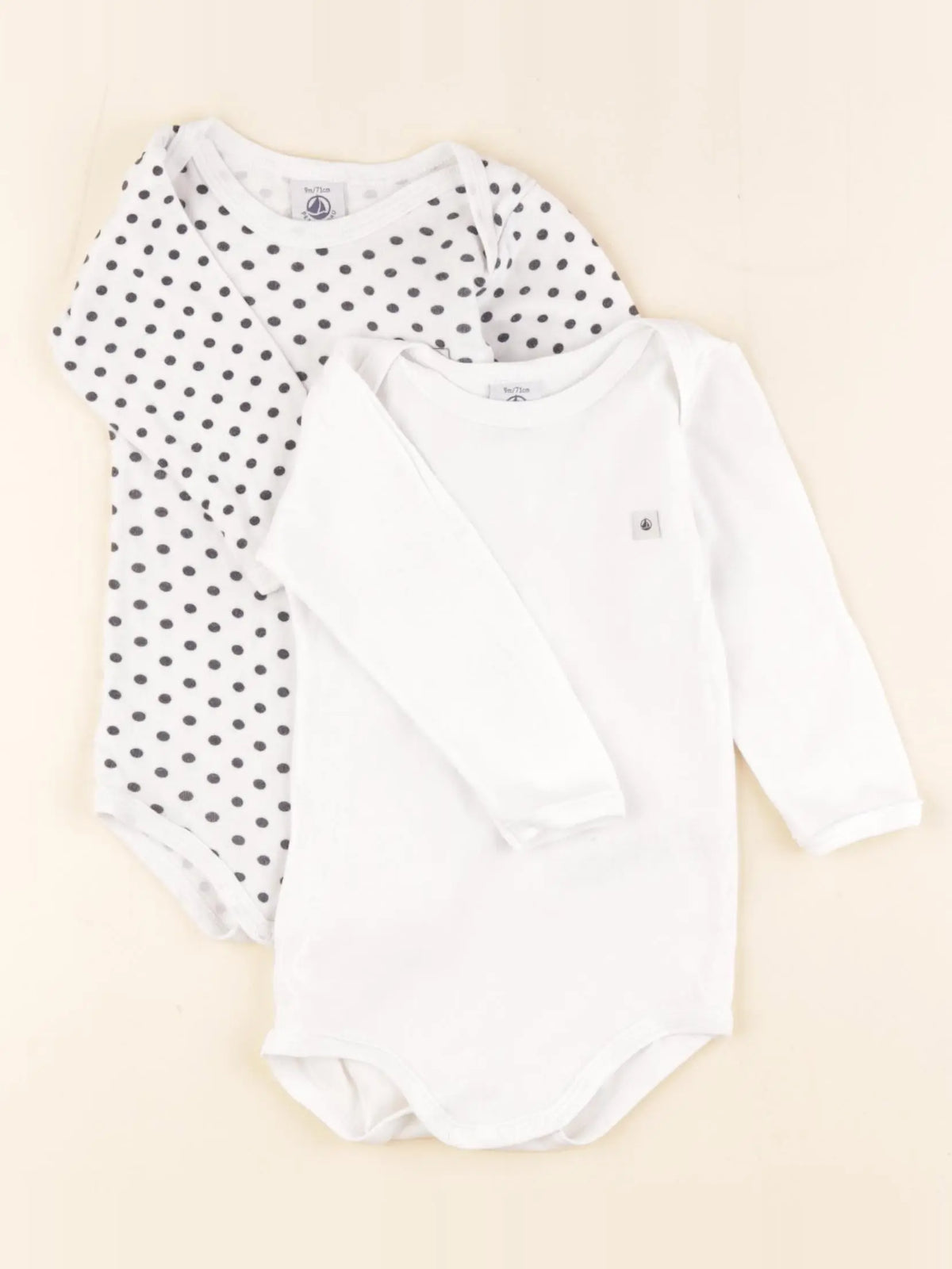 Petit Bateau - lot de 2 bodies en coton blanc, noir - 9 mois