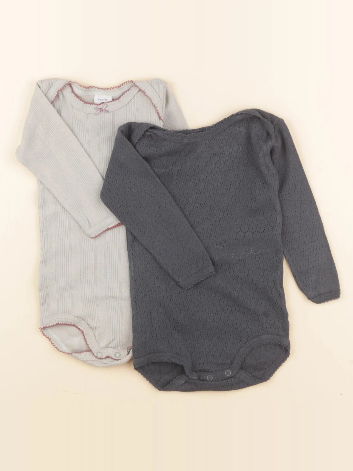 Petit Bateau - lot de 2 bodies en coton gris - 6 mois
