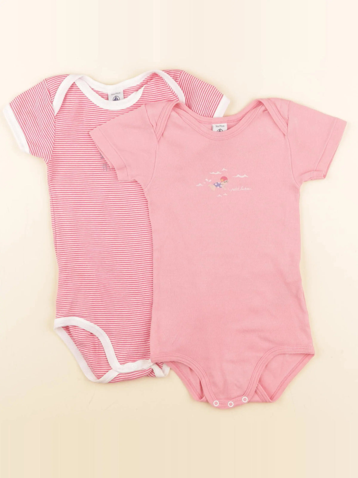 Petit Bateau - lot de 2 bodies en coton rose - 36 mois