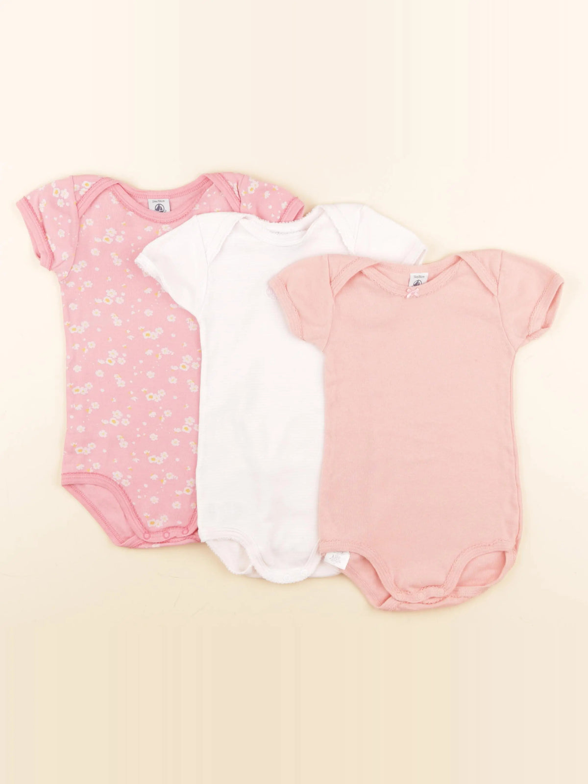 Petit Bateau - lot de 3 bodies en coton blanc, rose - 24 mois