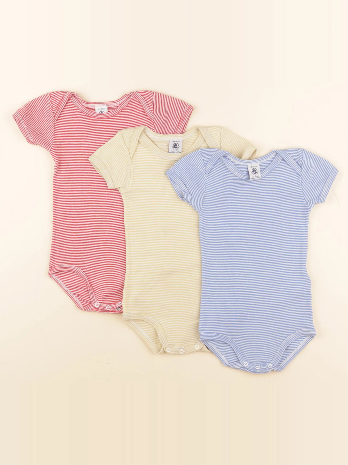 Petit Bateau - lot de 3 bodies en coton multicolore - 18 mois