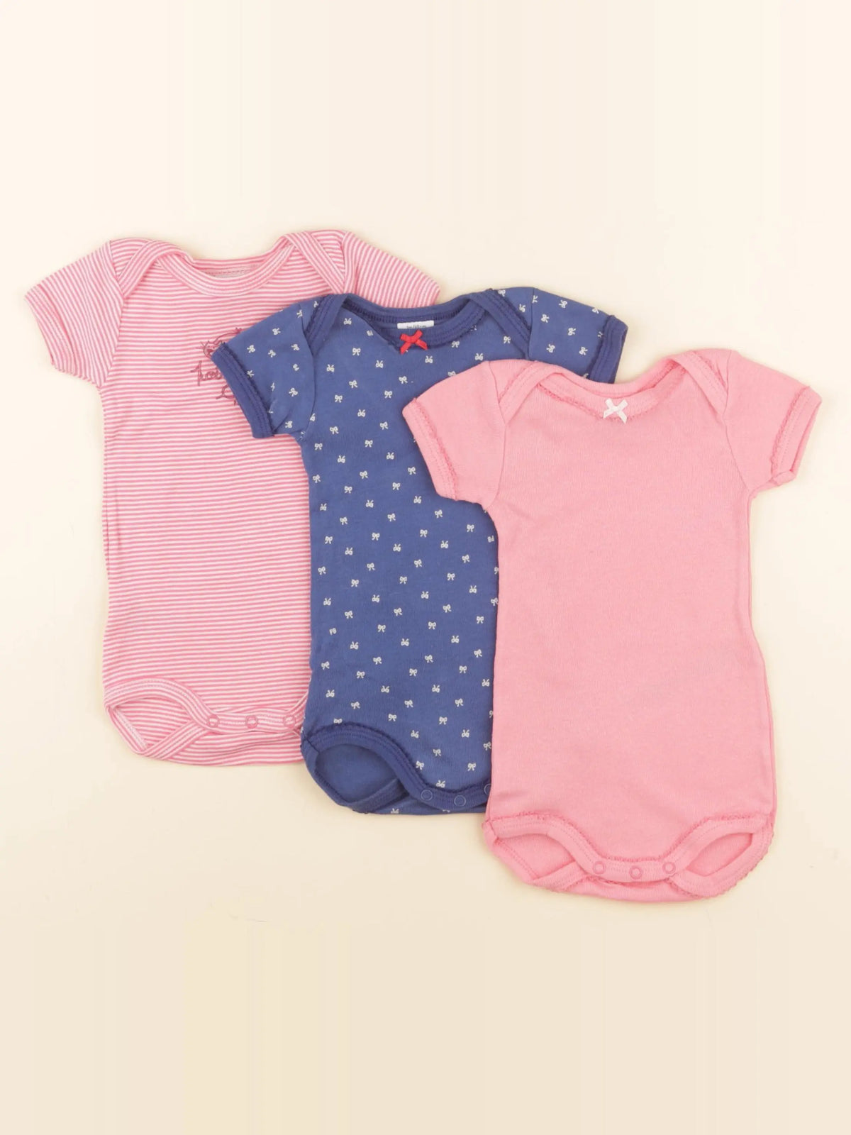 Petit Bateau - lot de 3 bodies en coton bleu, rose - 3 mois
