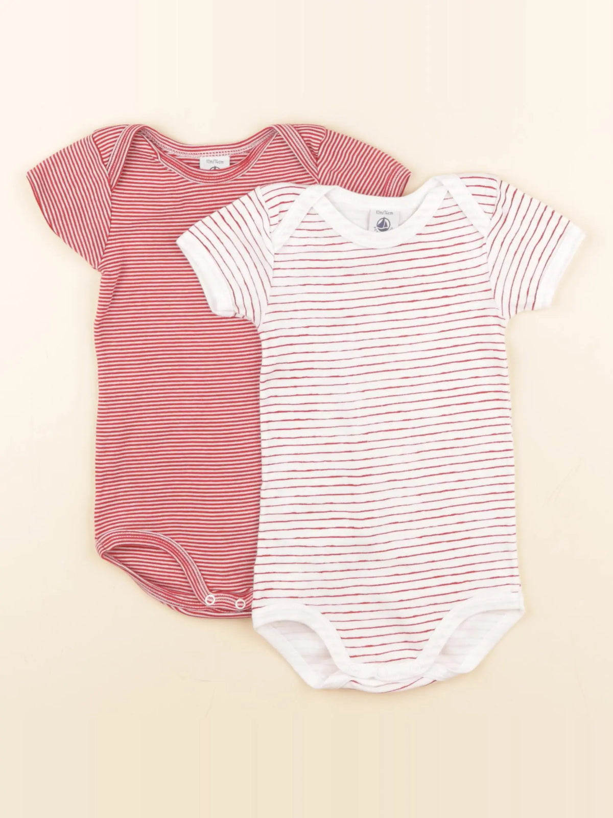 Petit Bateau - lot de 2 bodies en coton blanc, rouge - 12 mois