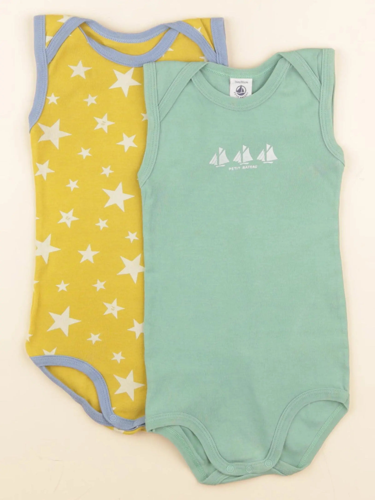 Petit Bateau - lot de 2 bodies en coton jaune, vert - 24 mois