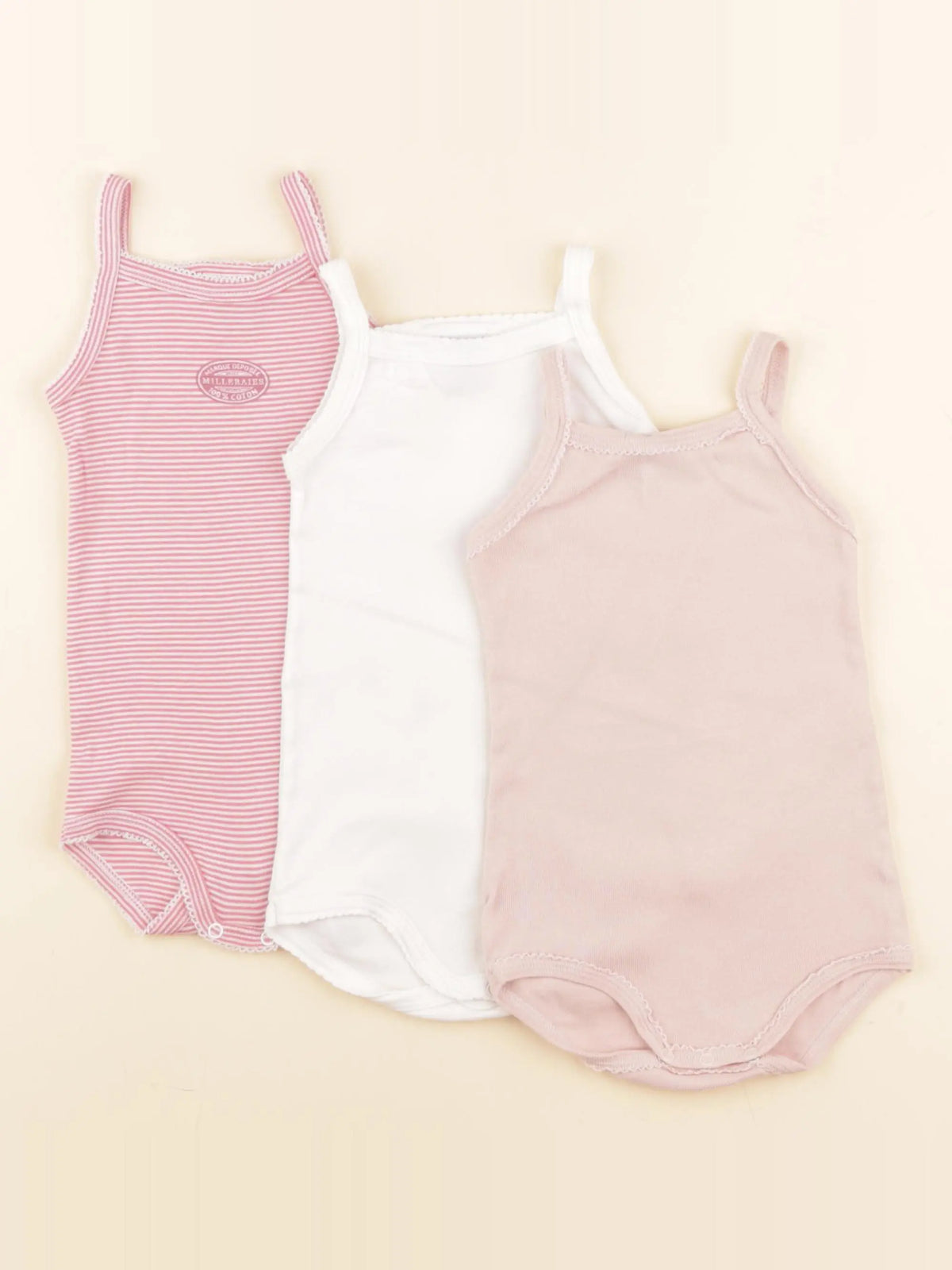 Petit Bateau - lot de 3 bodies en coton blanc, rose - 12 mois
