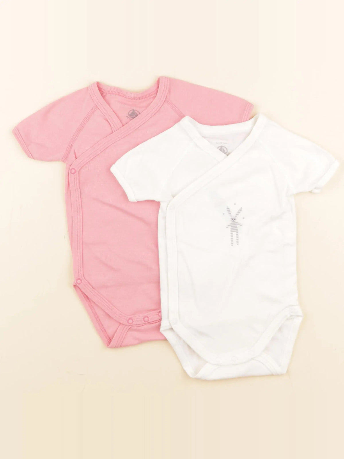 Petit Bateau - lot de 2 bodies en coton blanc, rose - 6 mois