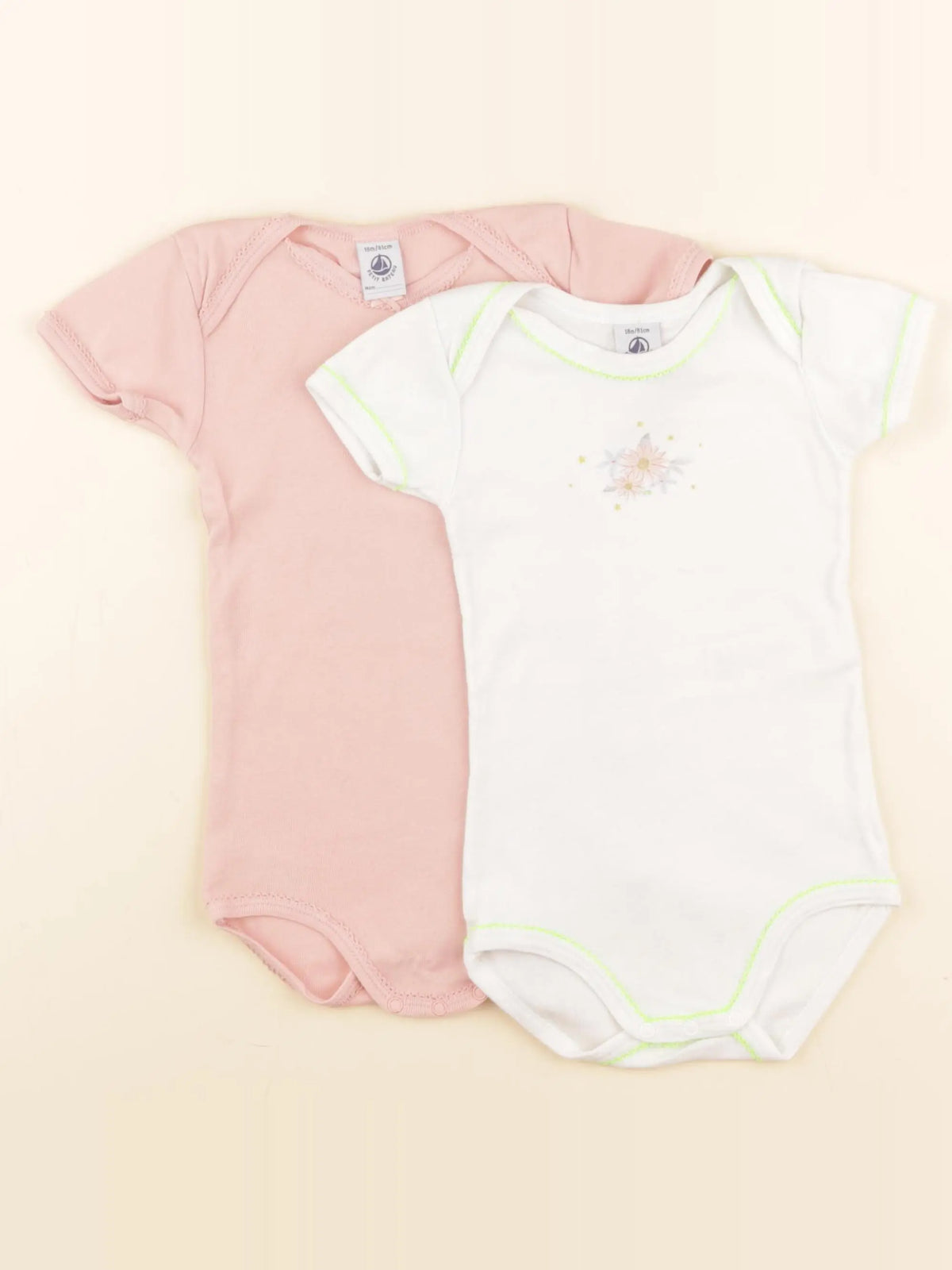 Petit Bateau - lot de 2 bodies en coton blanc, rose - 18 mois