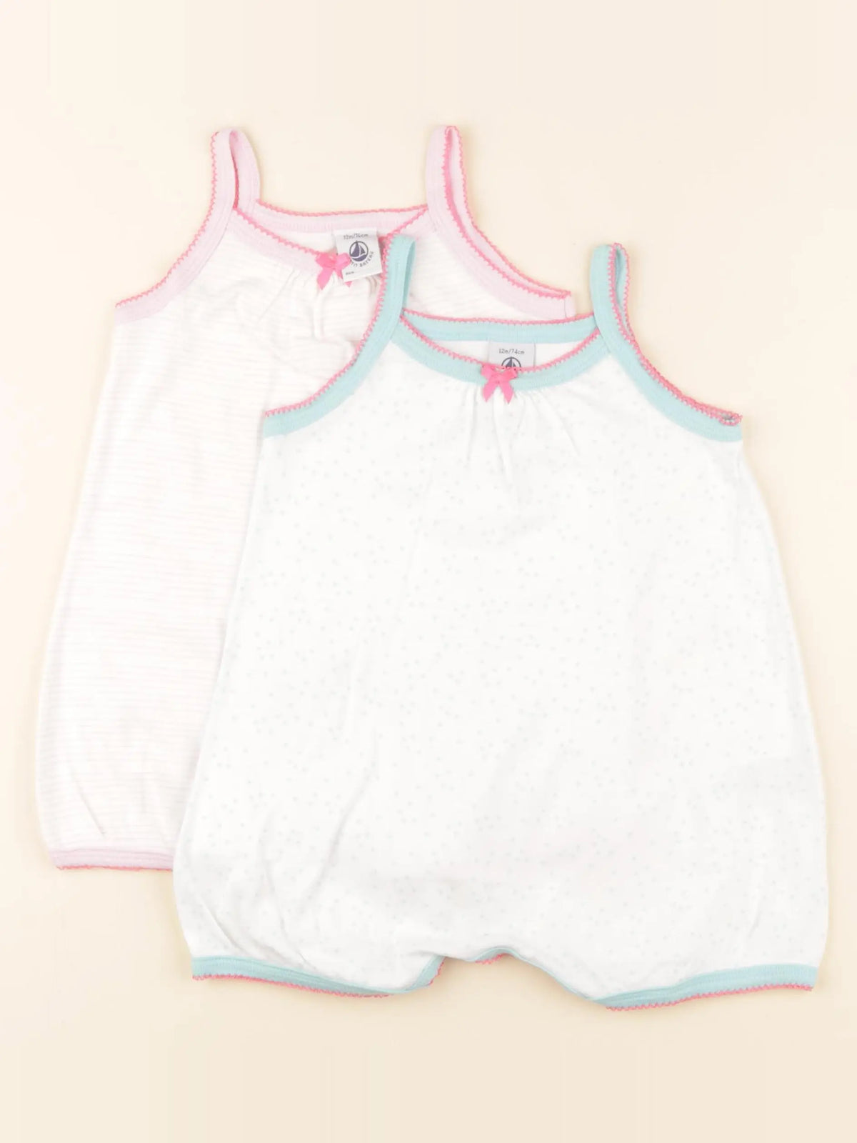Petit Bateau - lot de 2 pyjamas coton blanc, bleu, rose - 12 mois