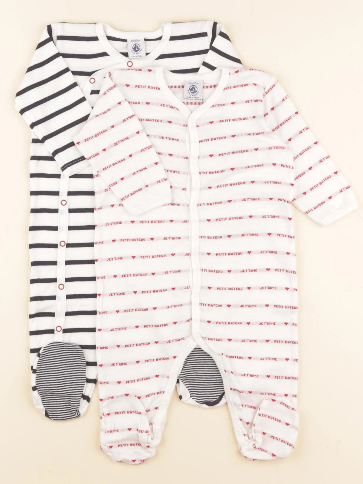 Petit Bateau - lot de 2 pyjamas coton blanc, bleu - 6 mois