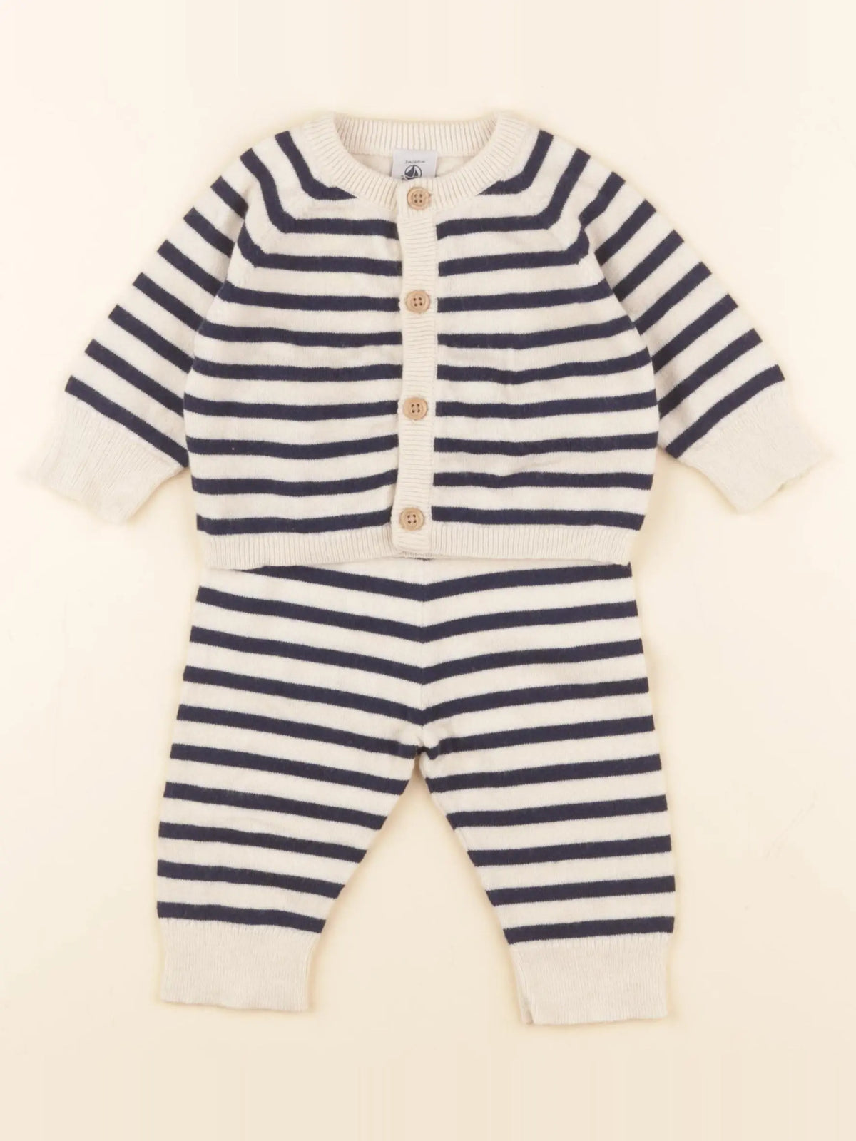 Petit Bateau - ensemble beige, bleu - 3 mois