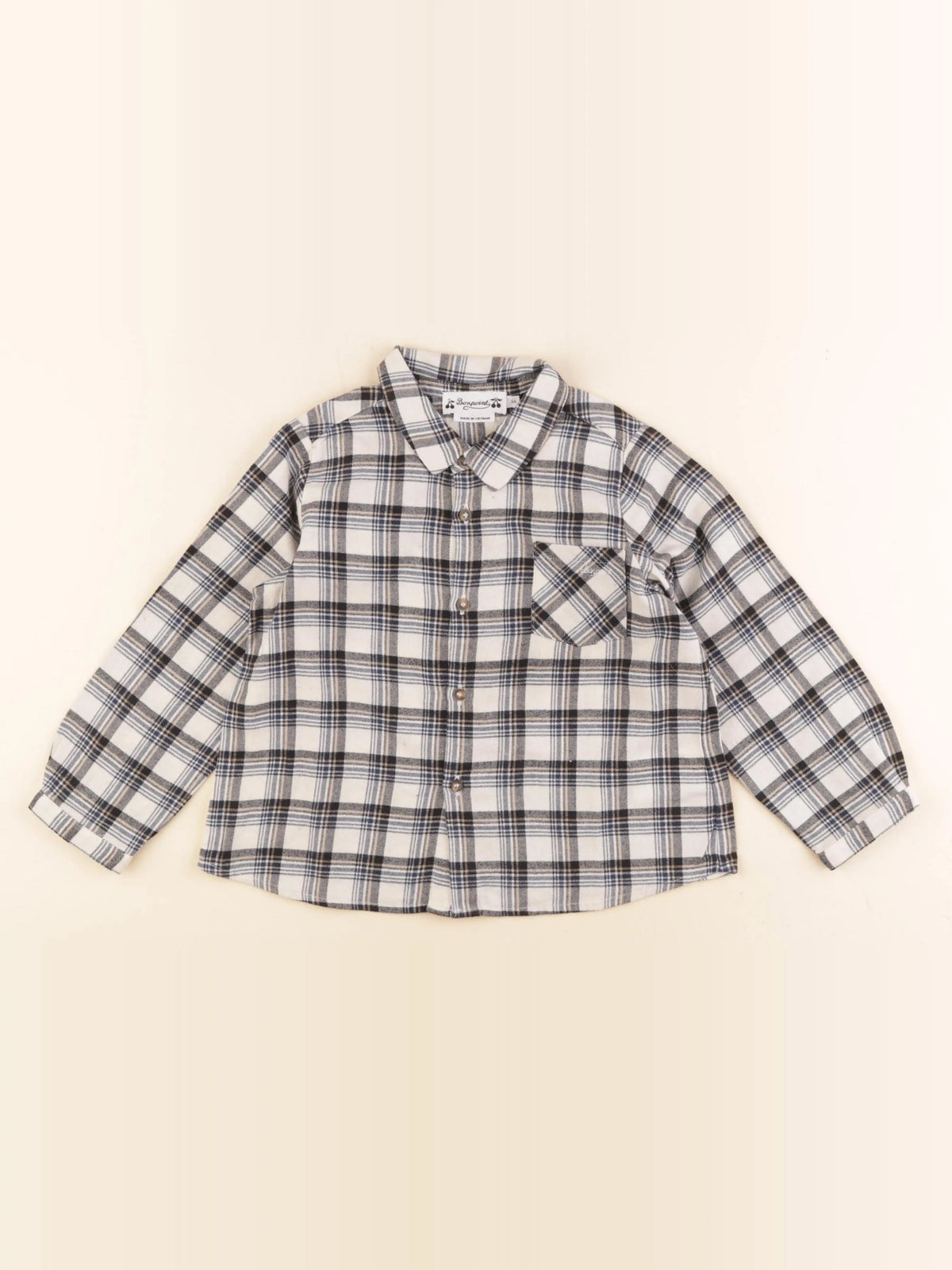 Bonpoint - chemise bleu, beige - 3 ans