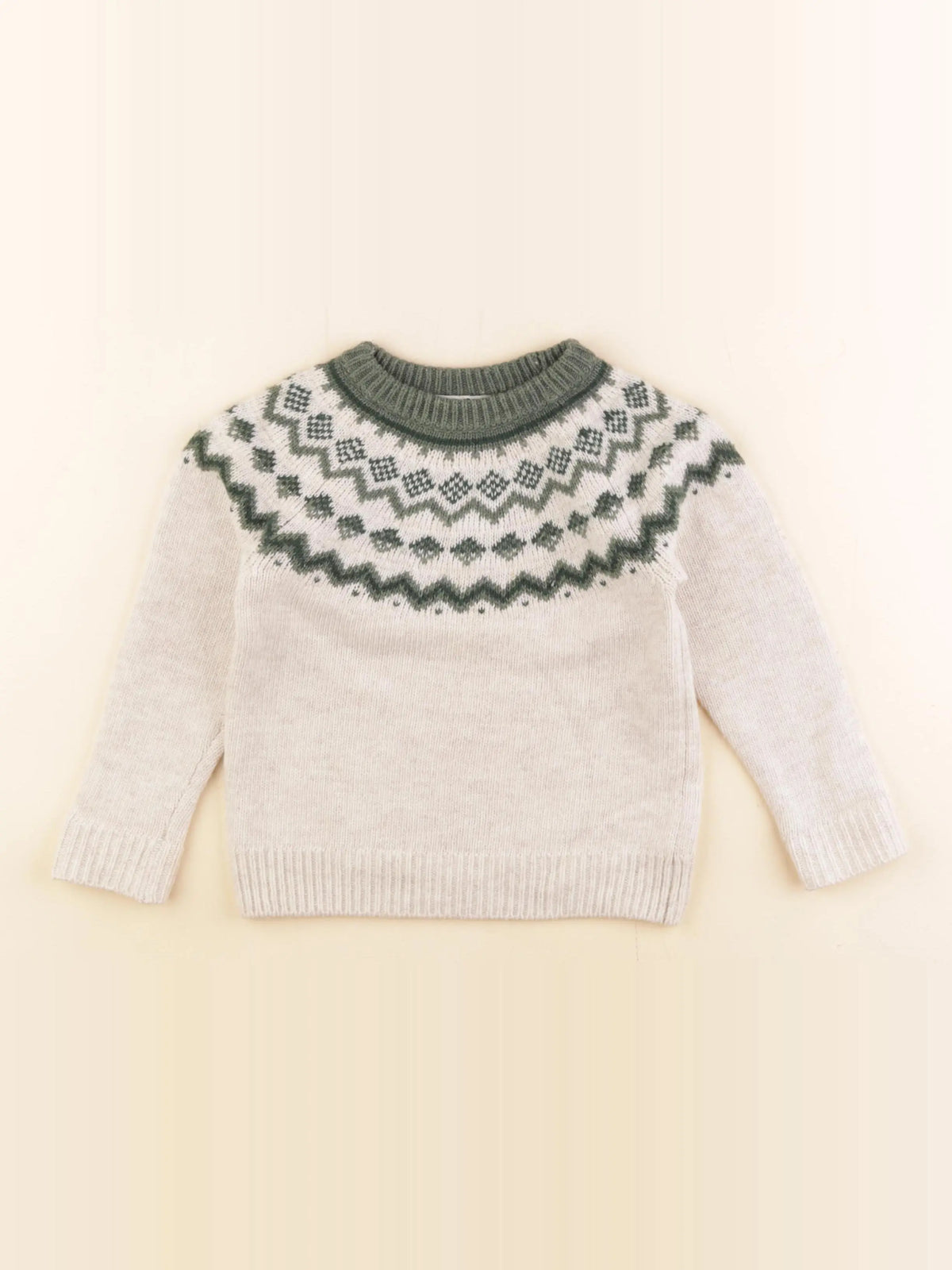 Cyrillus - pull beige, vert - 3 ans