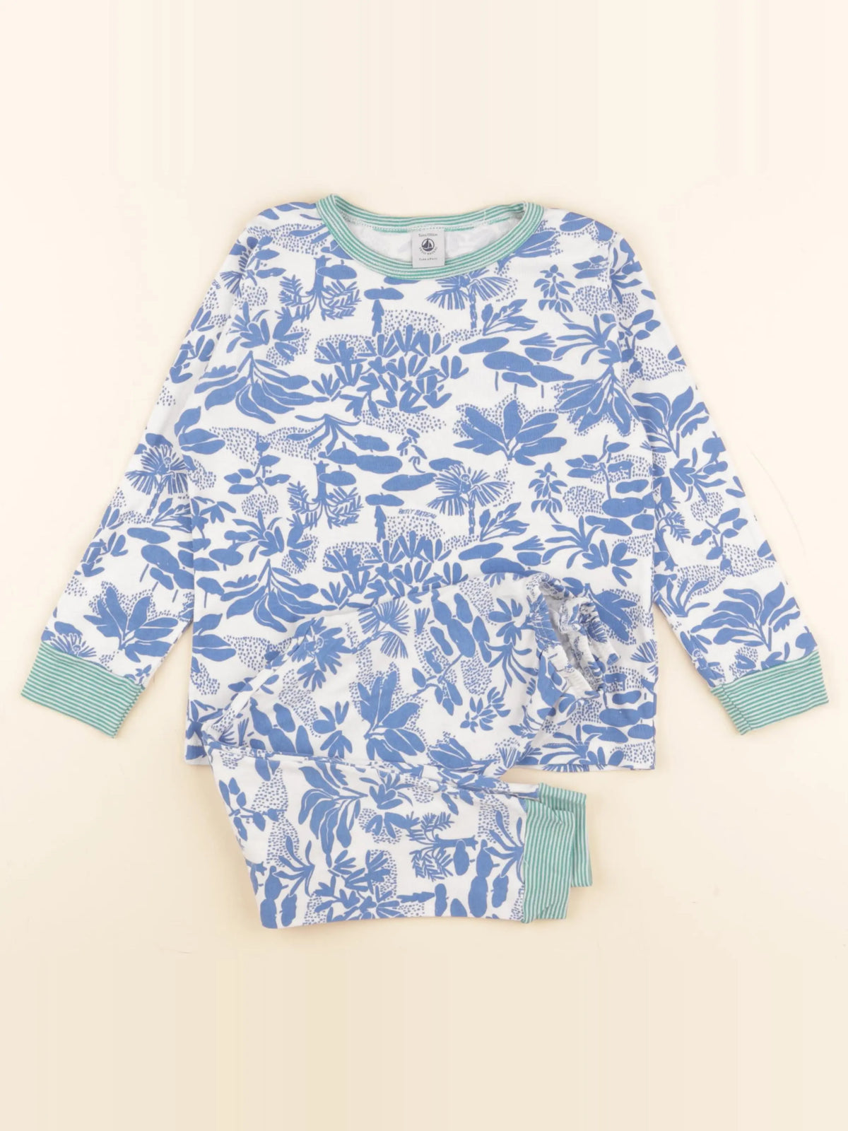 Petit Bateau - pyjama coton bleu, blanc - 5 ans