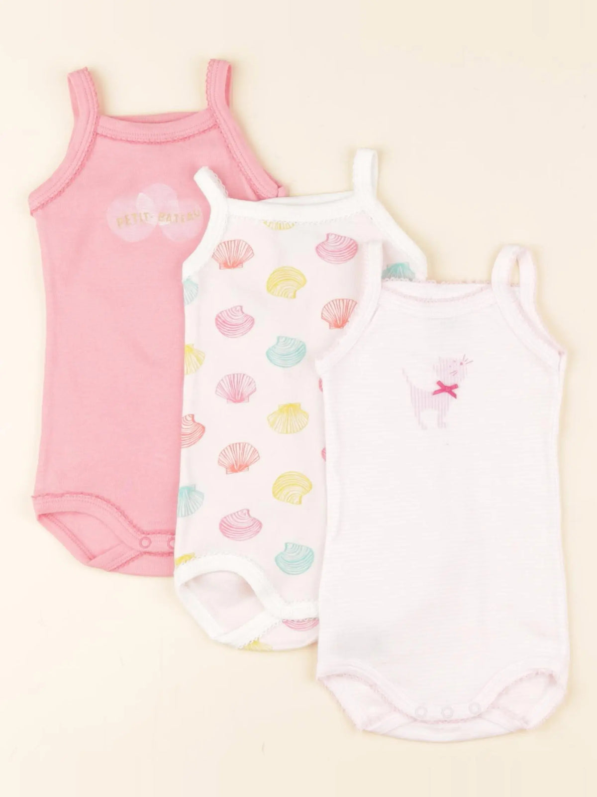 Petit Bateau - lot de 3 bodies en coton rose - 3 mois
