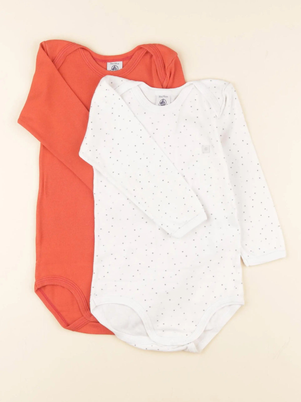Petit Bateau - lot de 2 bodies en coton blanc, orange - 36 mois