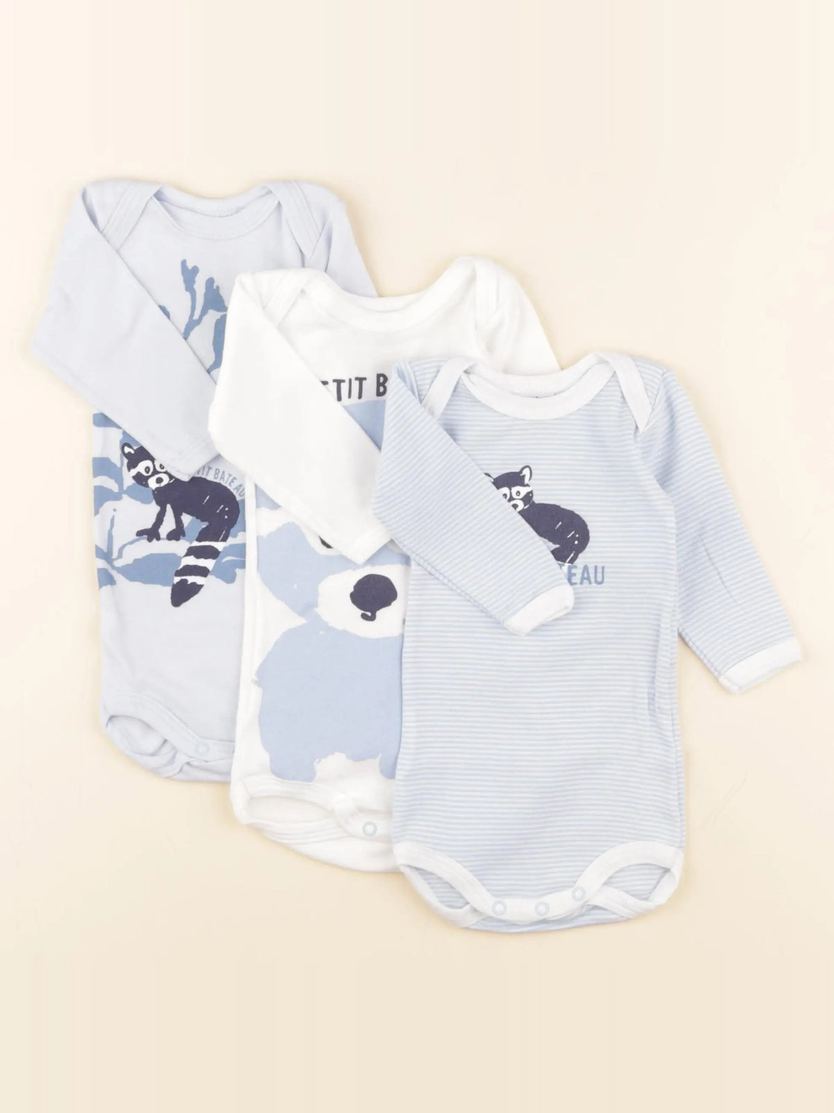 Petit Bateau - lot de 3 bodies en coton bleu - 3 mois