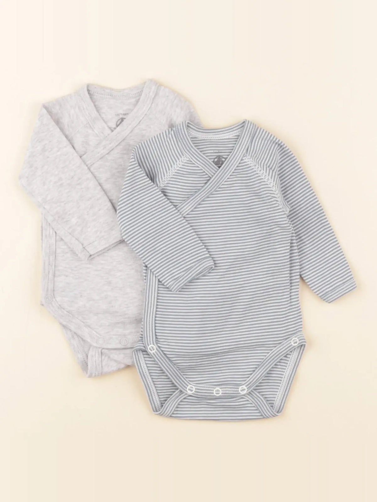 Petit Bateau - lot de 2 bodies en coton bleu, gris - 1 mois