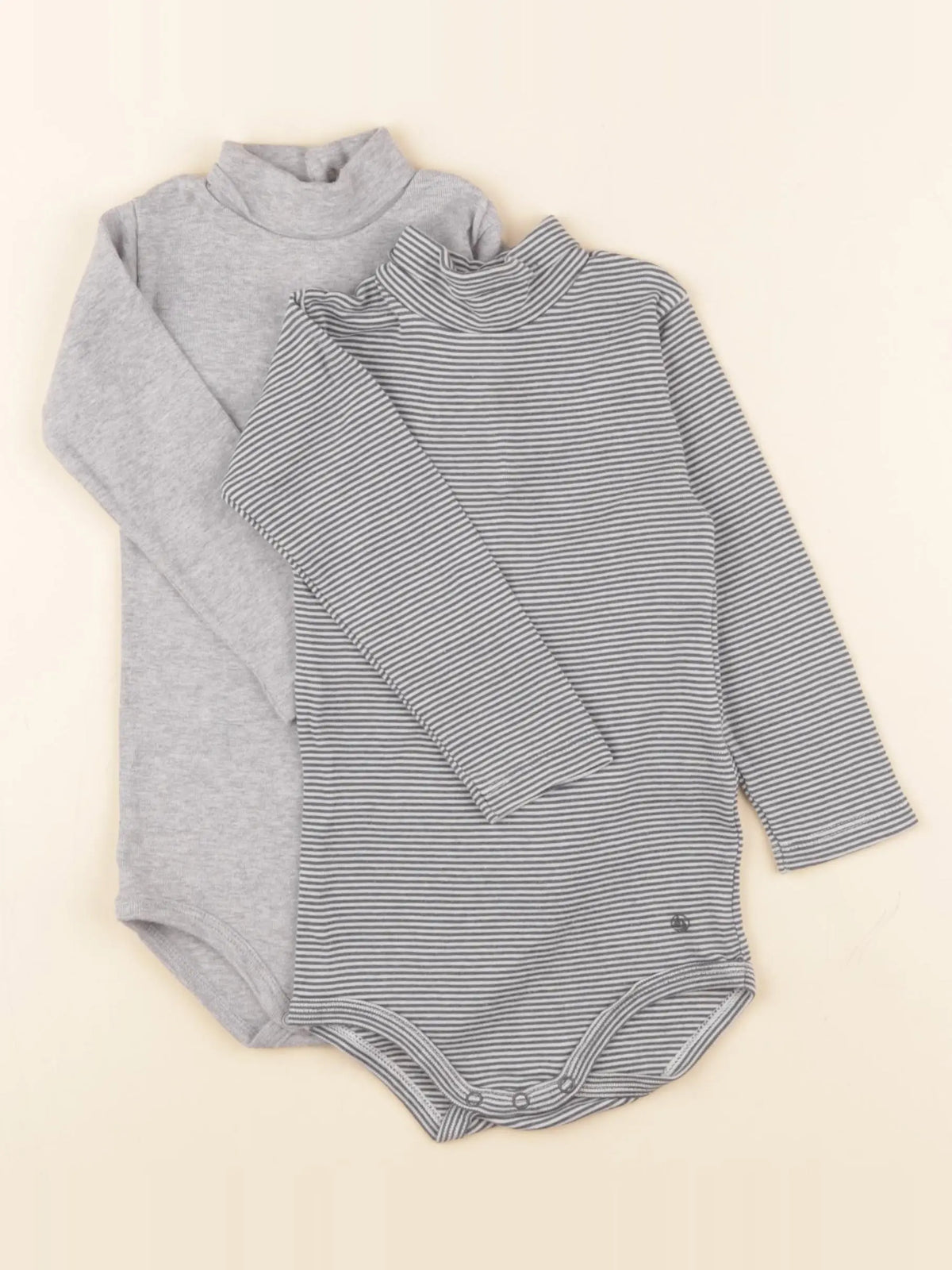 Petit Bateau - lot de 2 bodies à col bleu, gris - 18 mois