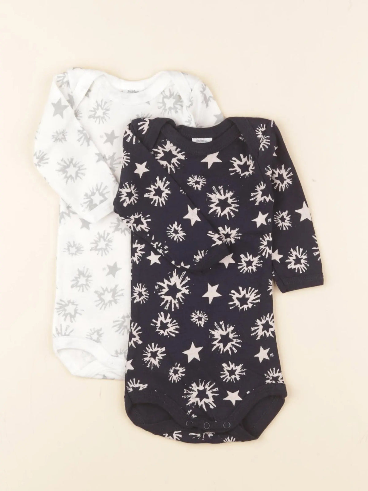 Petit Bateau - lot de 2 bodies en coton blanc, bleu - 3 mois