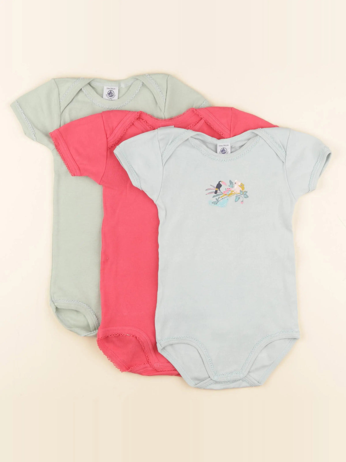 Petit Bateau - lot de 3 bodies en coton multicolore - 24 mois