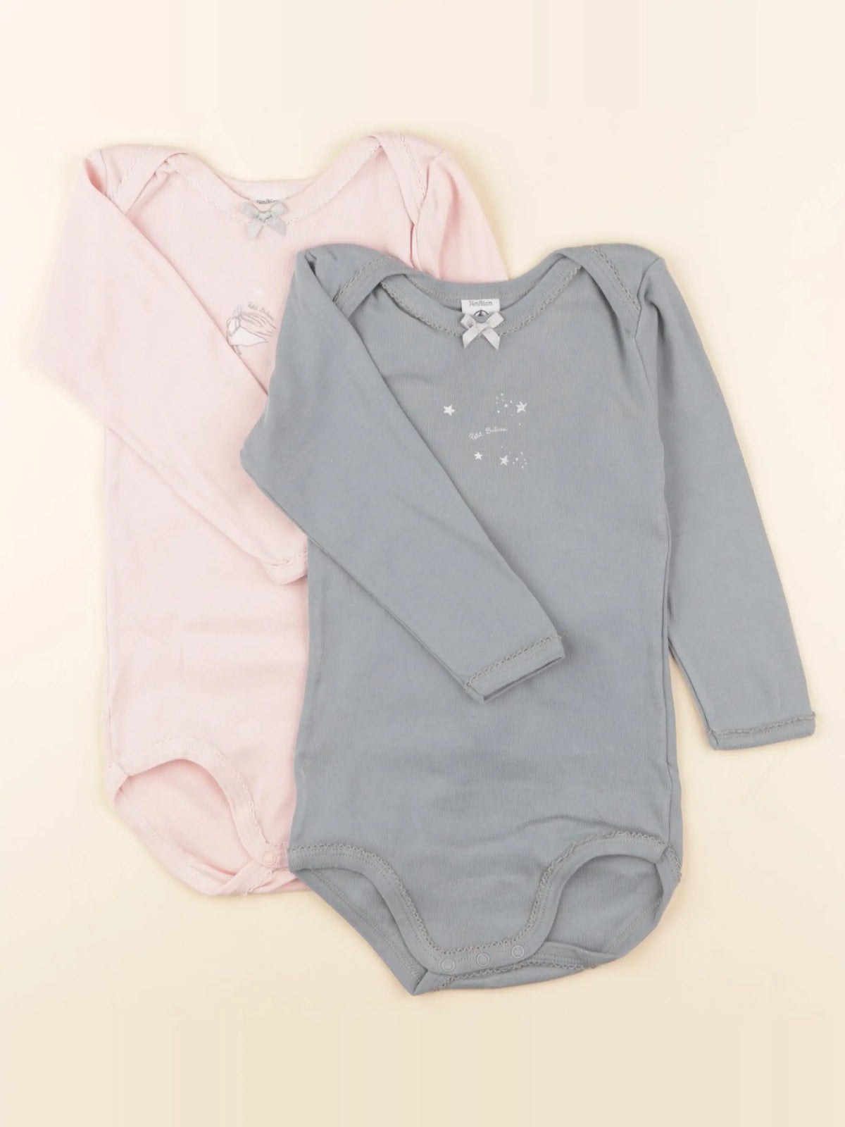 Petit Bateau - lot de 2 bodies en coton bleu, rose - 24 mois