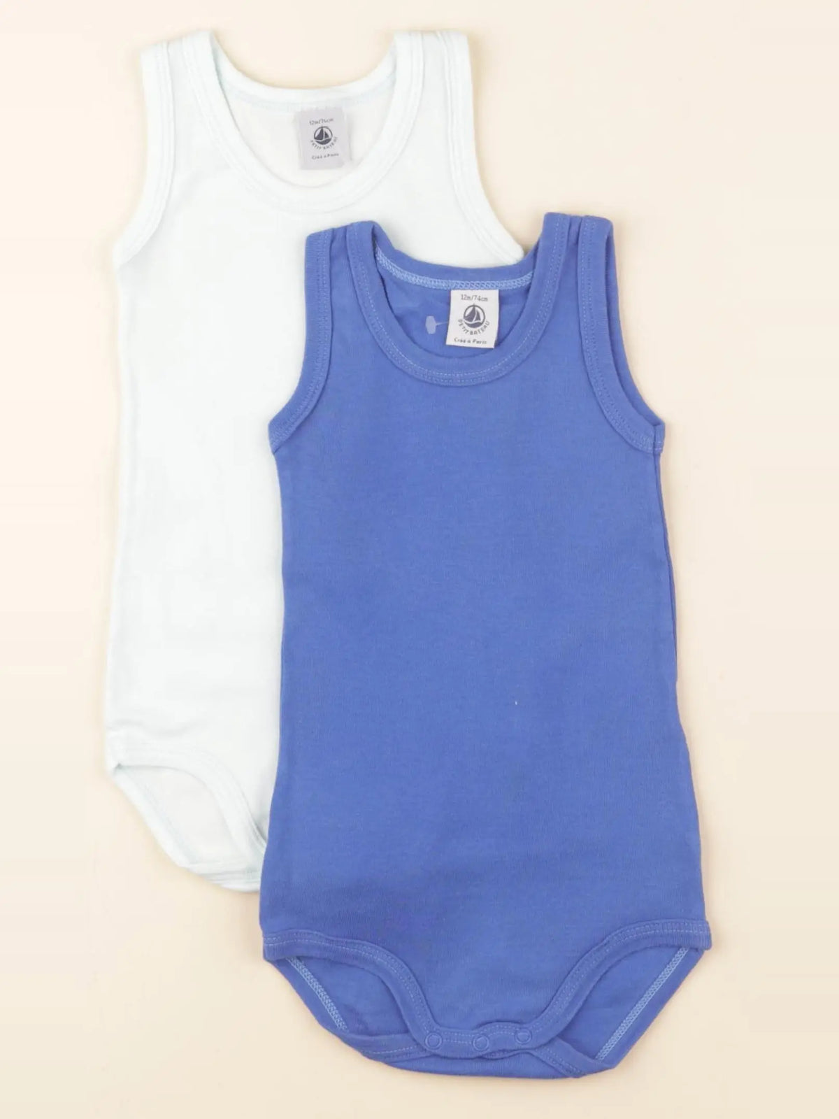 Petit Bateau - lot de 2 bodies en coton bleu, blanc - 12 mois