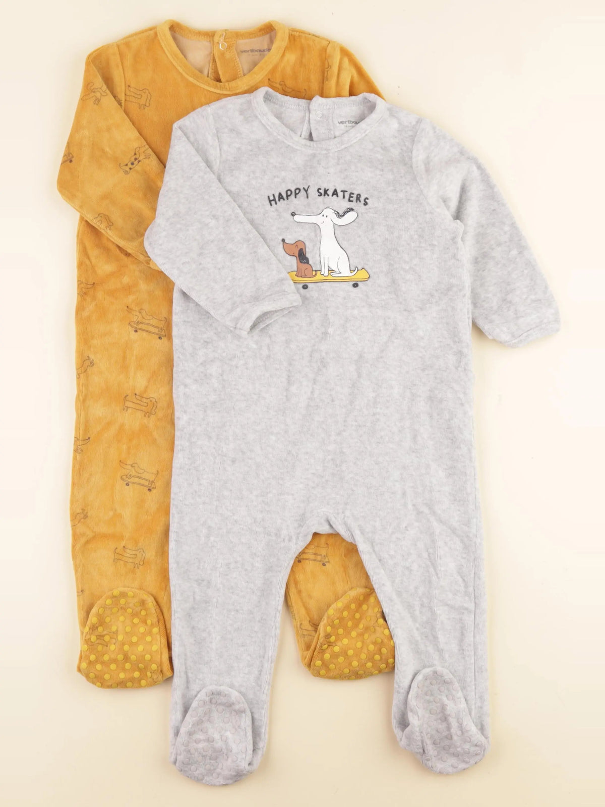 Vertbaudet - lot de 2 pyjamas velours gris, jaune - 18 mois