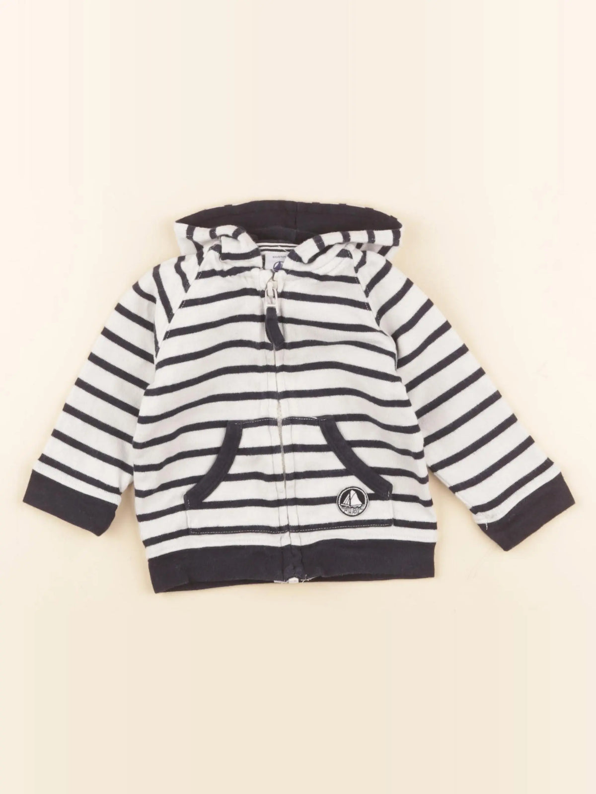 Petit Bateau - sweat blanc, bleu - 6 mois