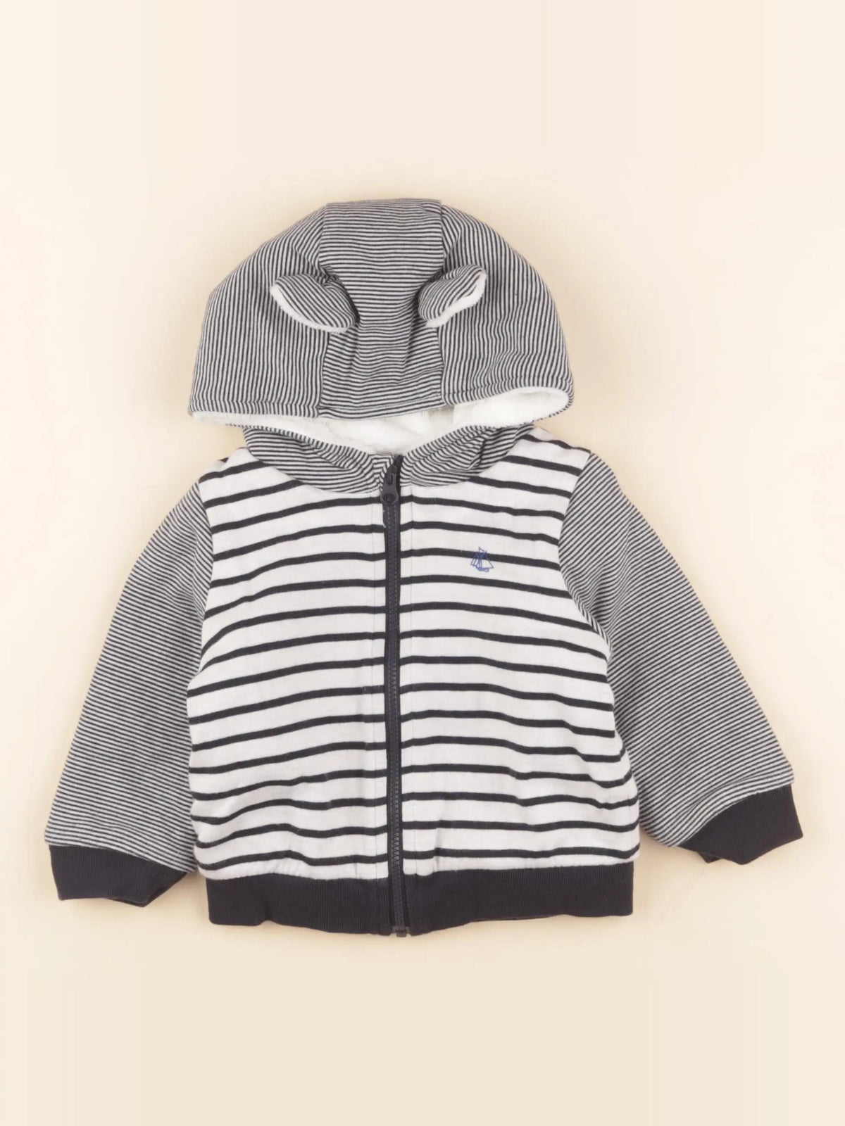 Petit Bateau - sweat blanc, bleu - 12 mois