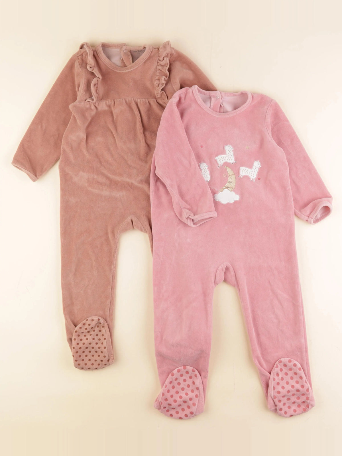 Vertbaudet - lot de 2 pyjamas velours marron, rose - 3 ans