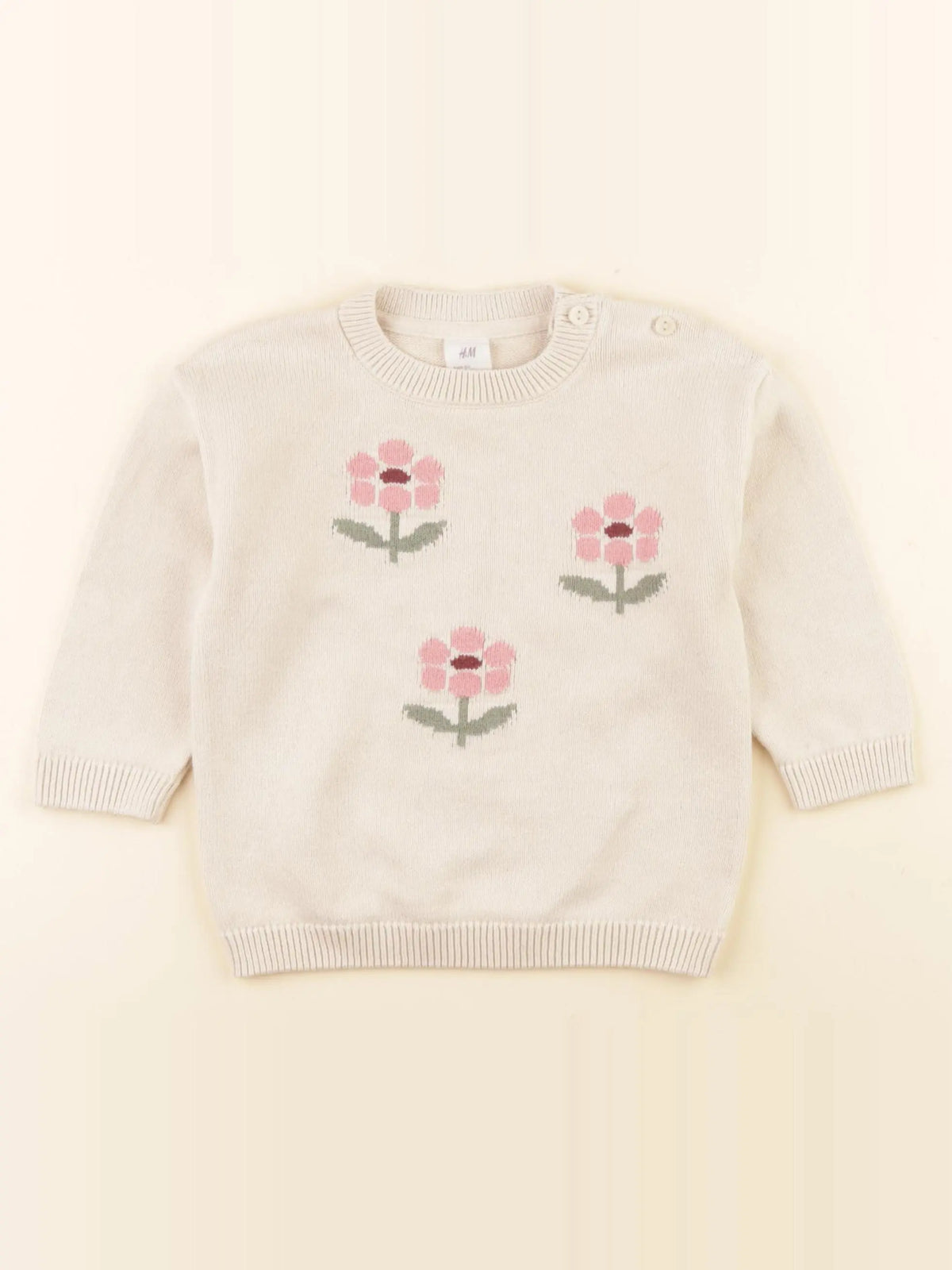 H&M - pull beige, rose - 9/12 mois