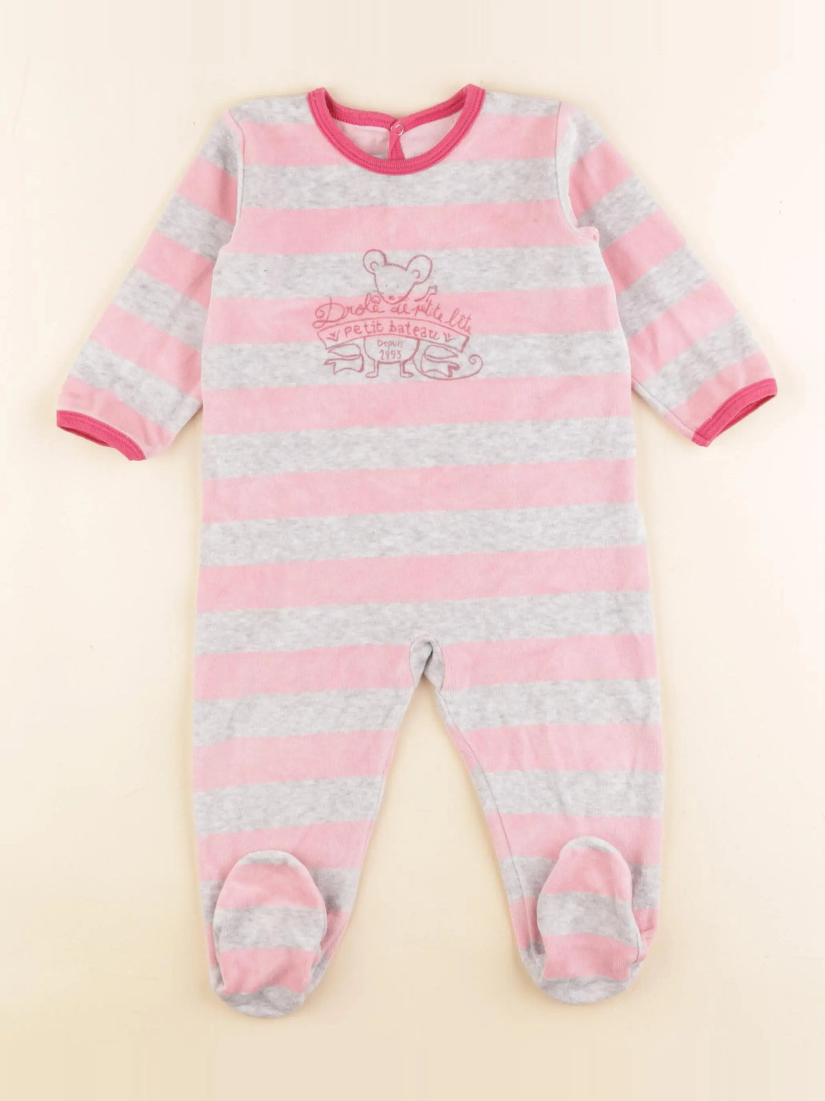 Petit Bateau - pyjama velours rose, gris - 12 mois