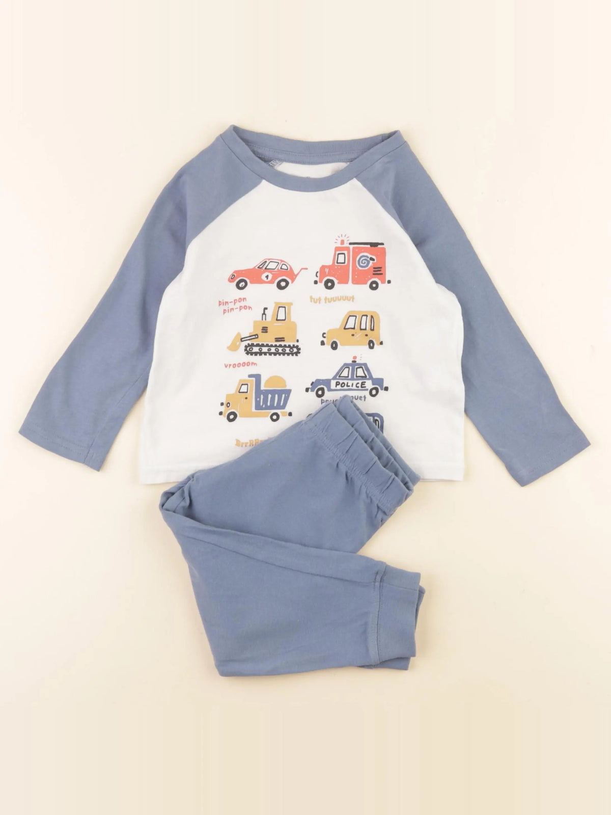 Vertbaudet - pyjama coton blanc, bleu - 2 ans