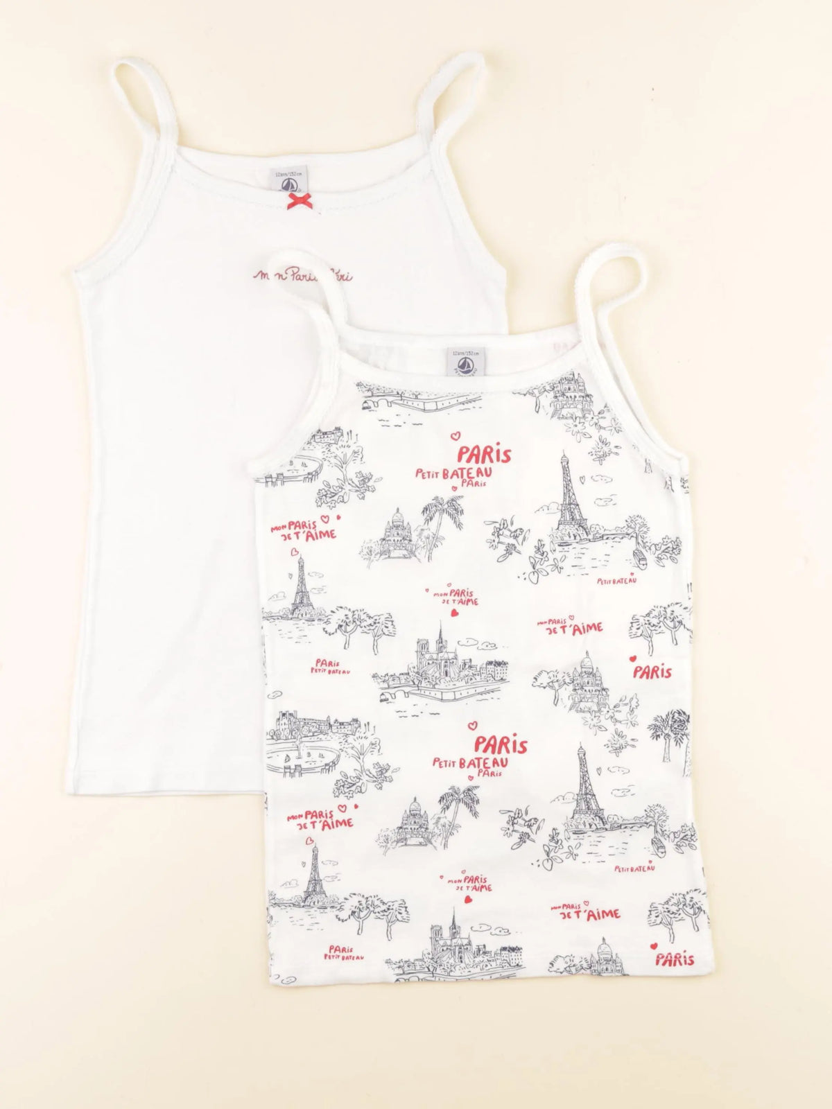 Petit Bateau - lot de 2 maillots de corps blanc, bleu - 12 ans