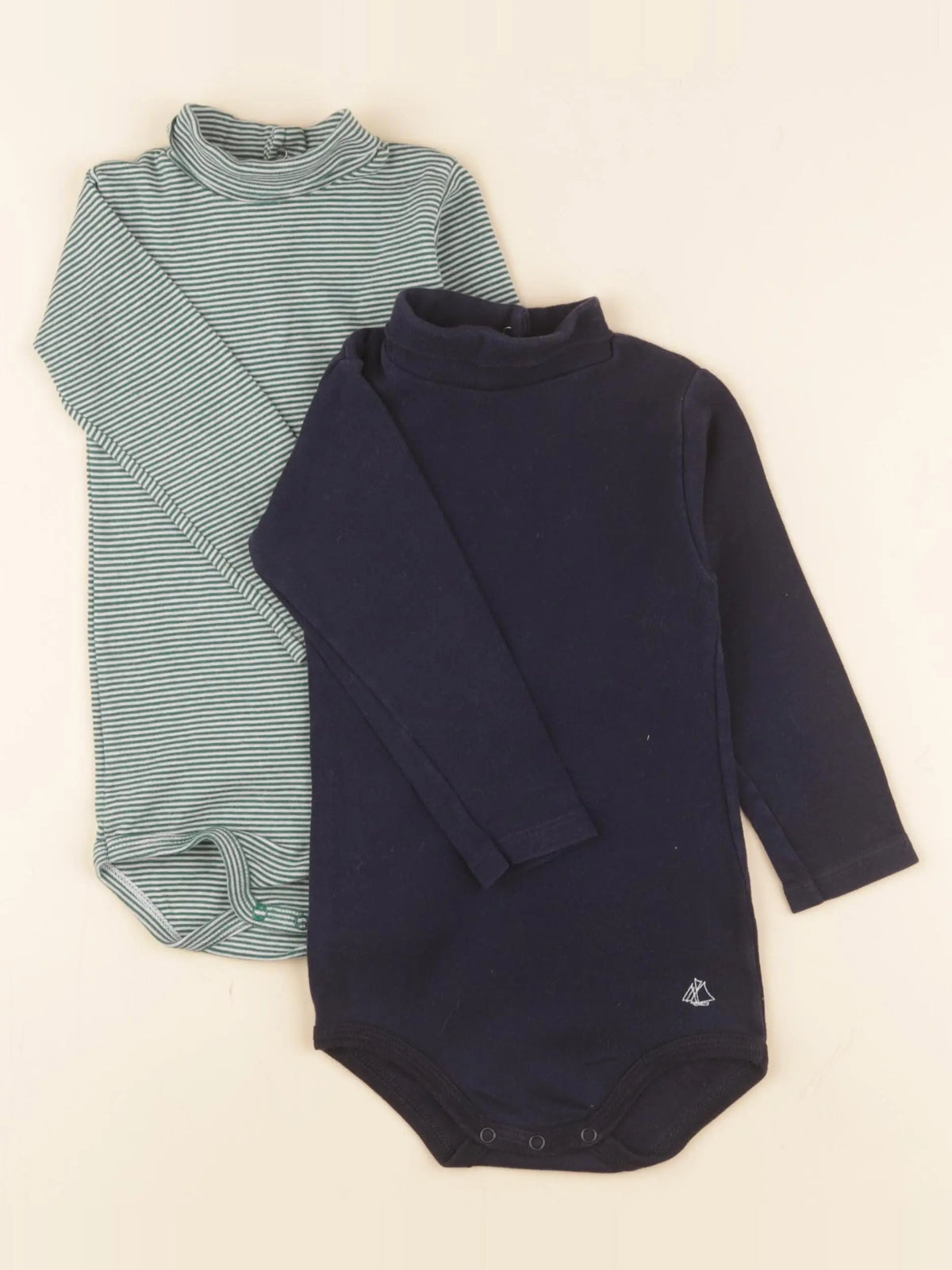 Petit Bateau - lot de 2 bodies à col bleu, vert - 18 mois