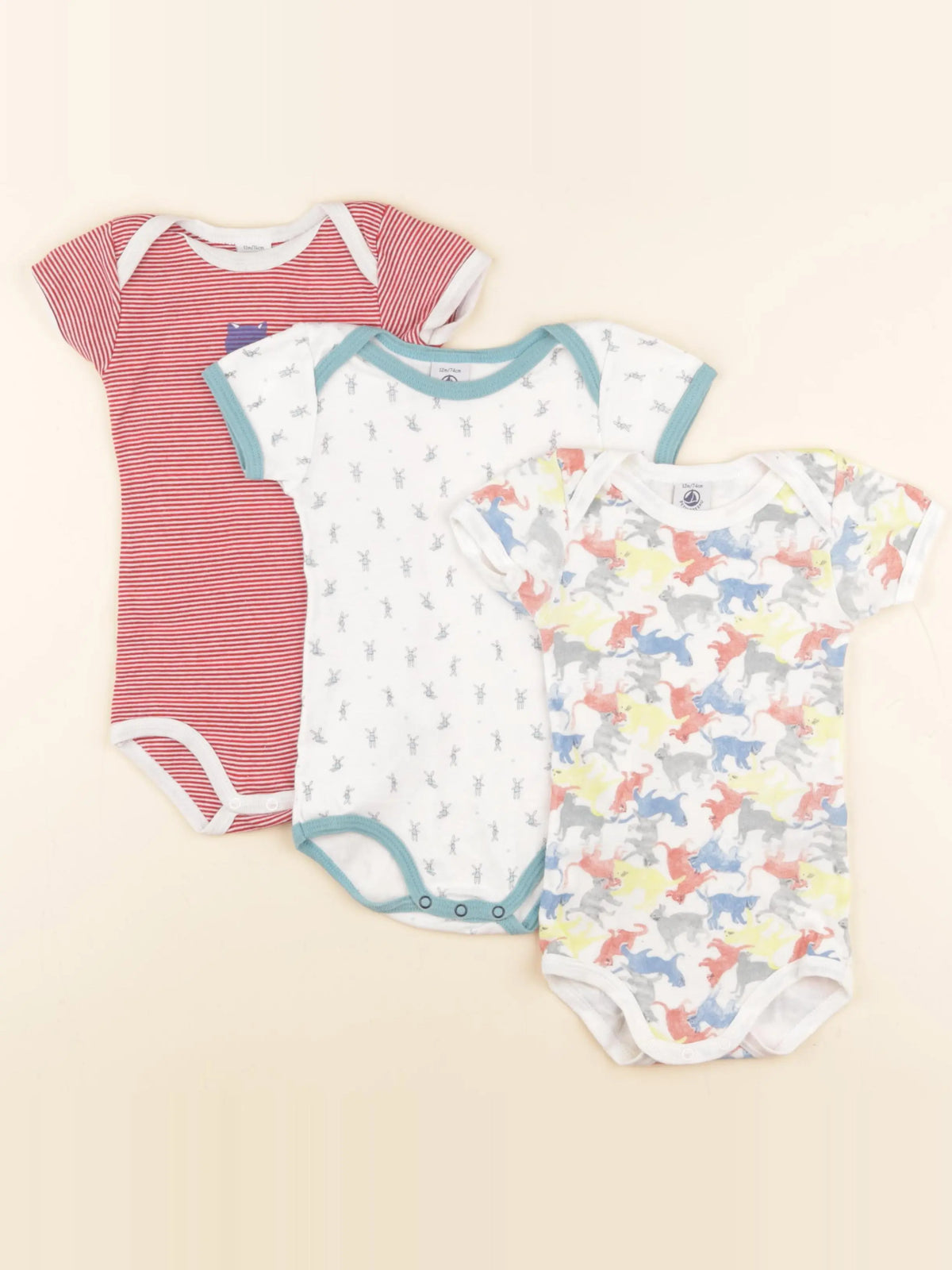 Petit Bateau - lot de 3 bodies en coton multicolore - 12 mois