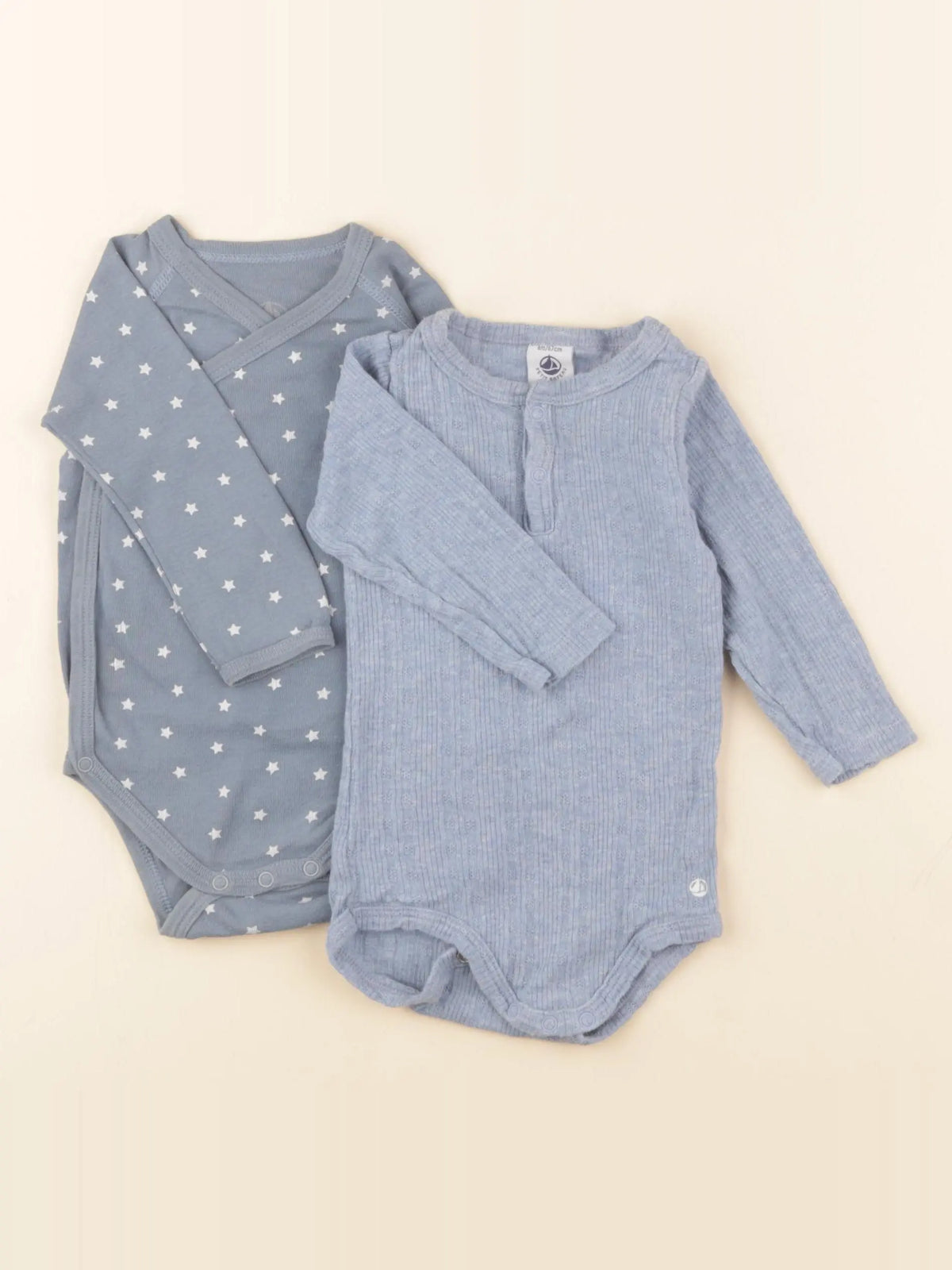 Petit Bateau - lot de 2 bodies en coton bleu - 6 mois