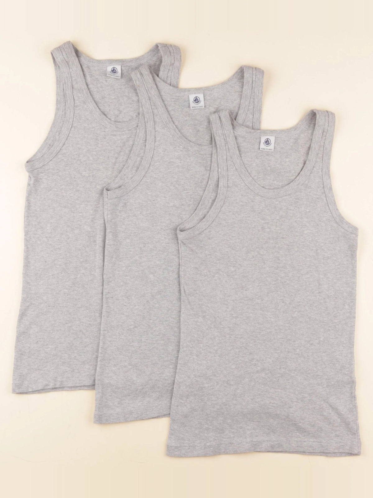 Petit Bateau - lot de 3 maillots de corps gris - 12 ans