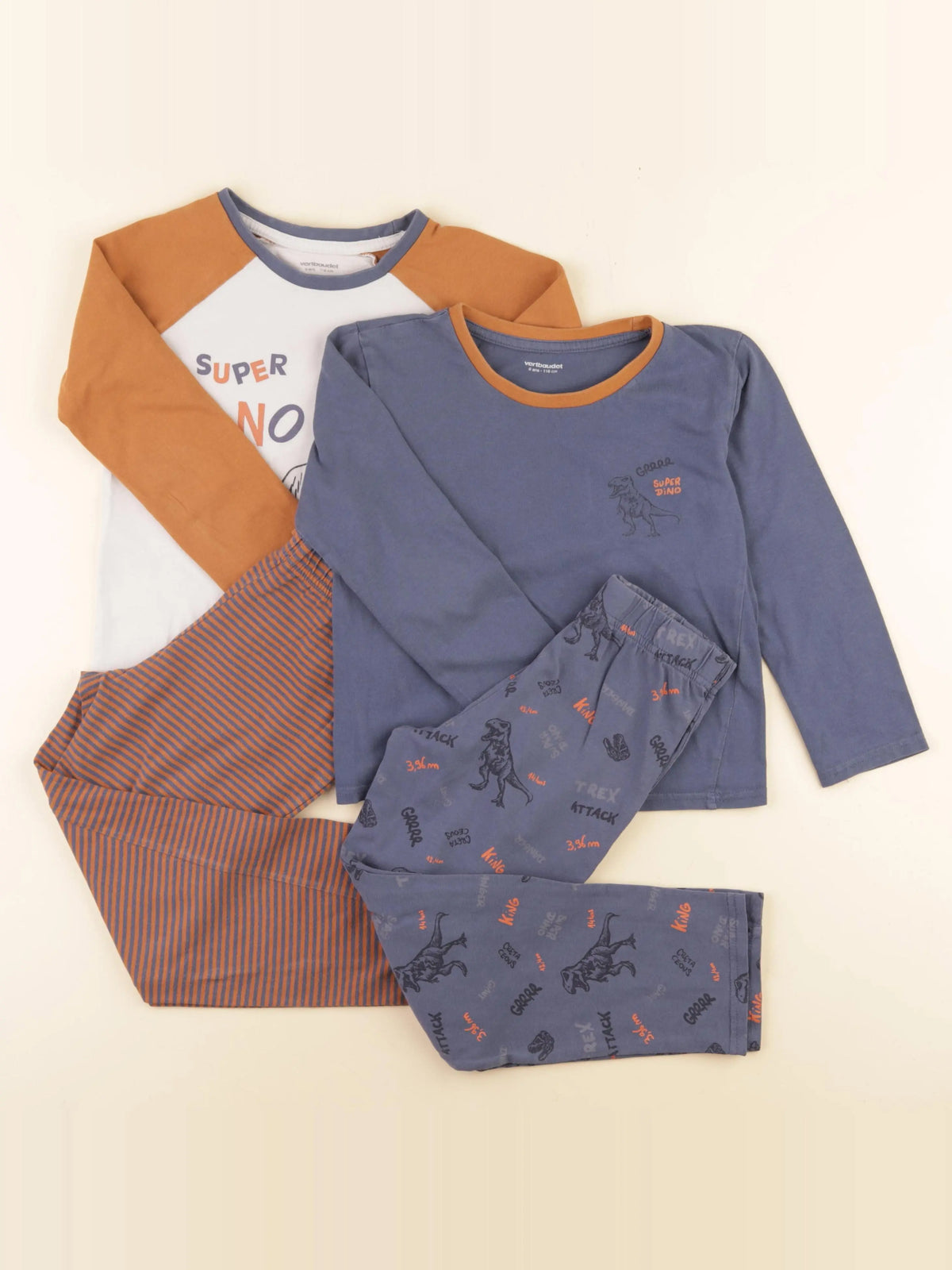 Vertbaudet - lot de 2 pyjamas coton marron, bleu - 6 ans
