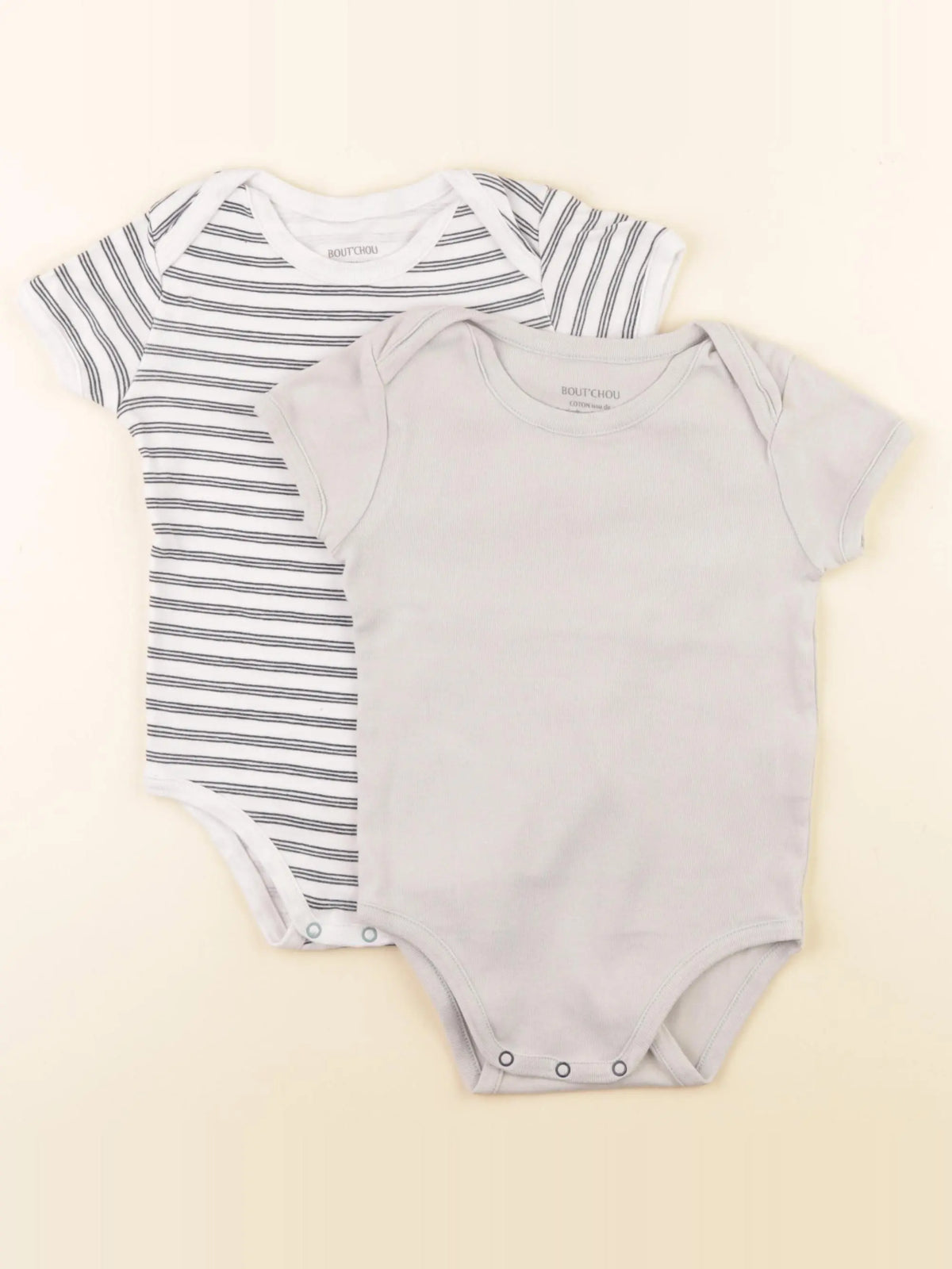Boutchou - lot de 2 bodies en coton gris, blanc - 36 mois