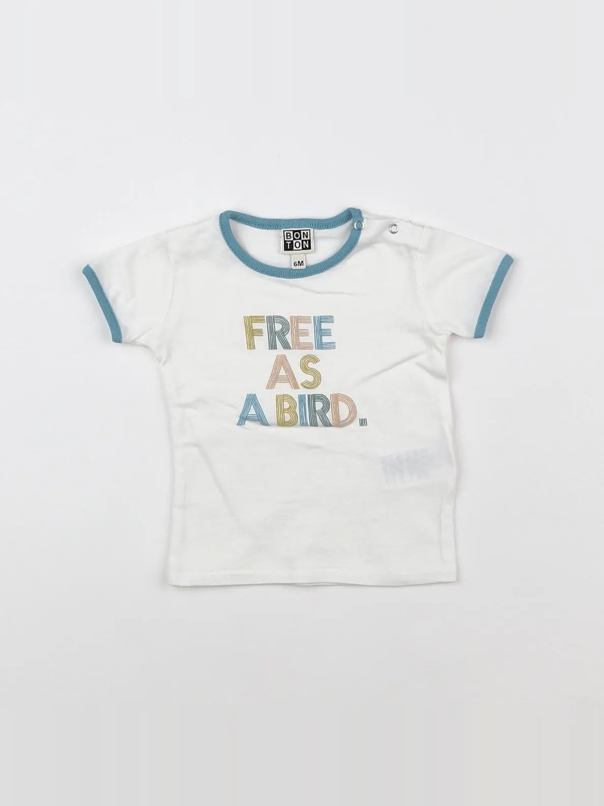 Bonton - tee-shirt blanc, bleu - 6 mois