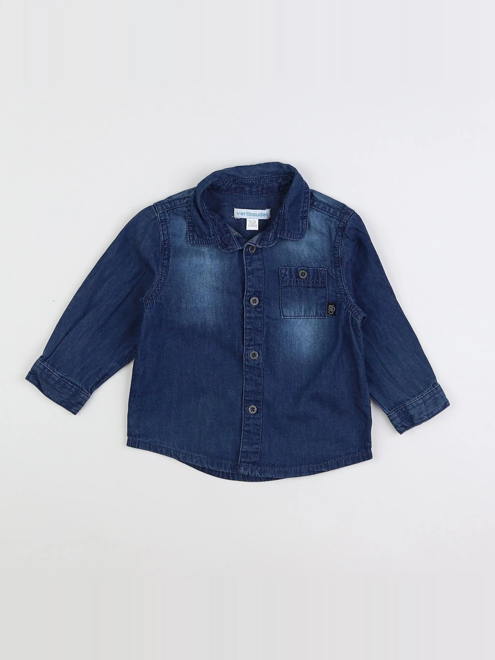 Vertbaudet - chemise bleu - 12 mois