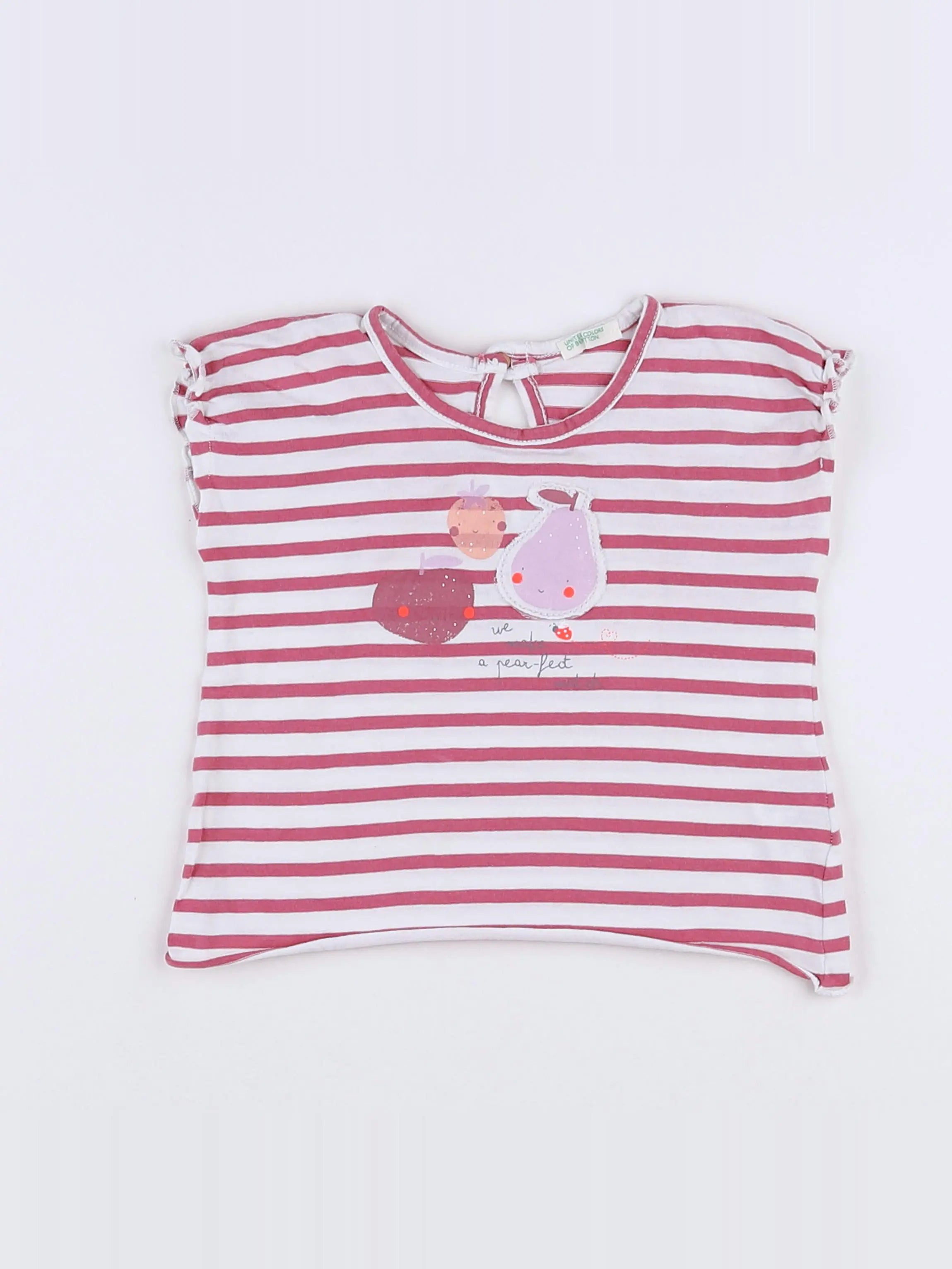 Benetton - tee-shirt blanc, rose - 6 mois