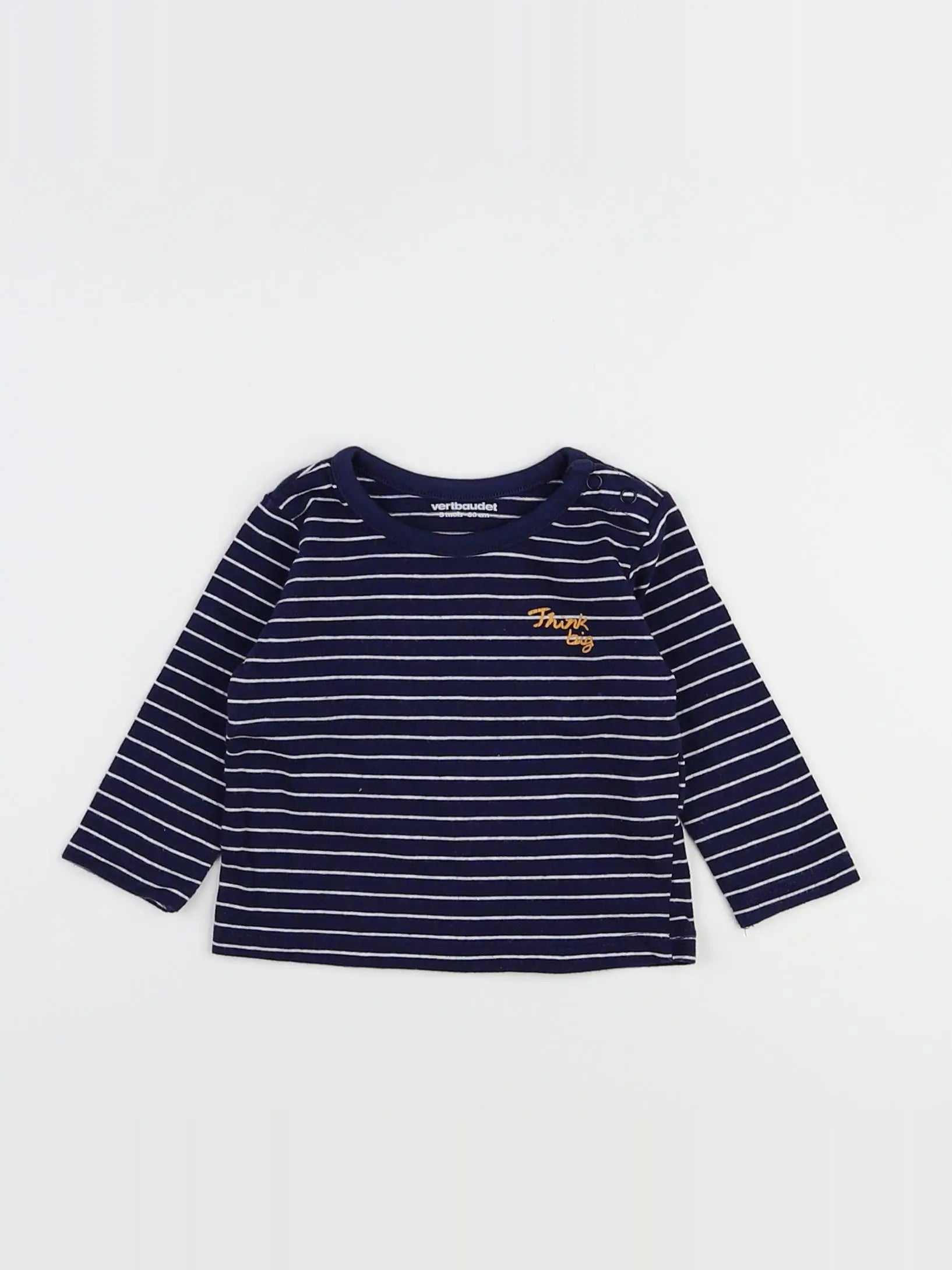 Vertbaudet - tee-shirt blanc, bleu - 3 mois