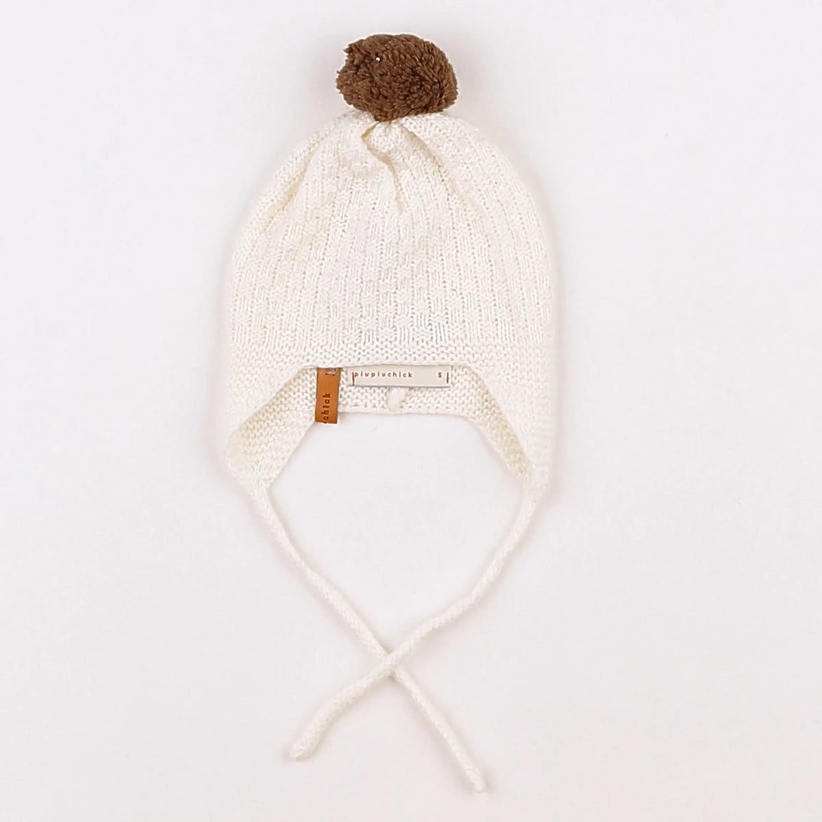 Piupiuchick - bonnet blanc, marron - 3/6 mois